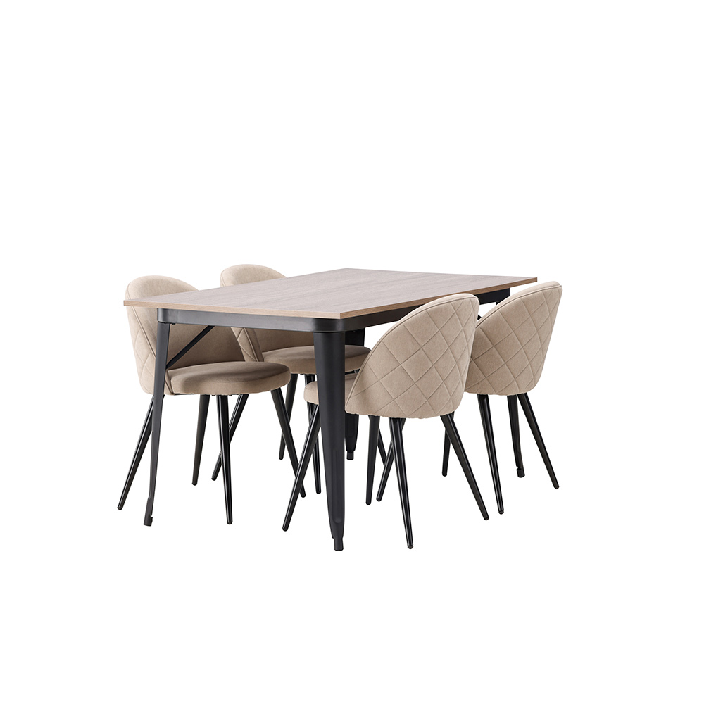 Spisegruppe Venture Home Tempe 140 cm med 4 Velvet Stoler