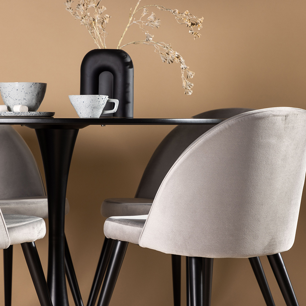 Spisegruppe Venture Home Glade Ø 100 cm med 4 Velvet Stoler