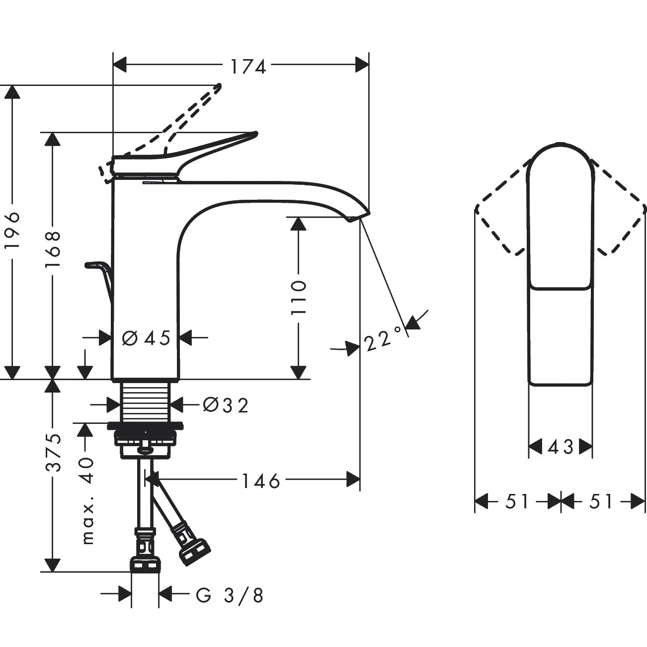 Servantbatteri Hansgrohe Vivenis 110 Waterfall