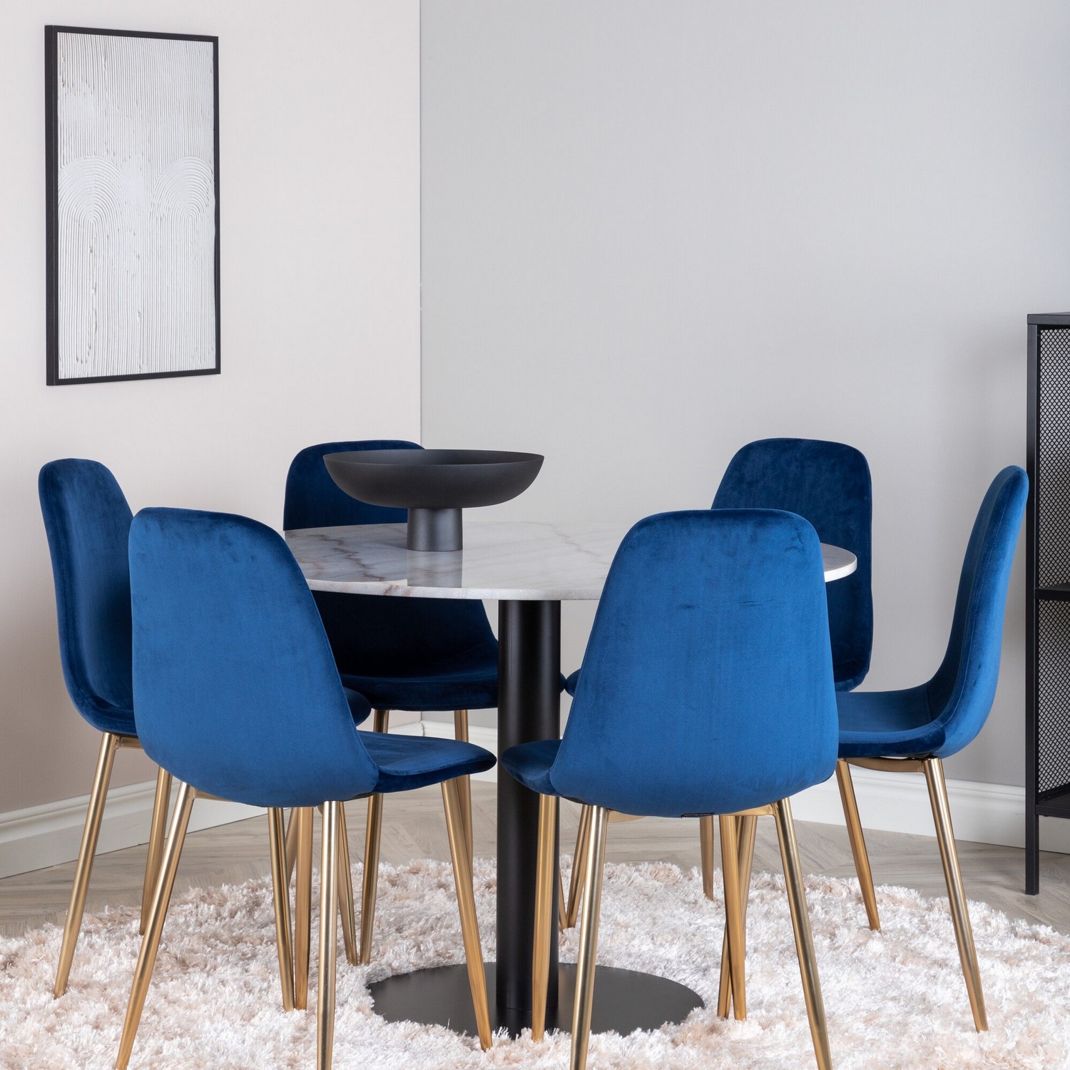 Spisegruppe Venture Home Estelle Hvit/Sort med 6 Pobbie Stoler