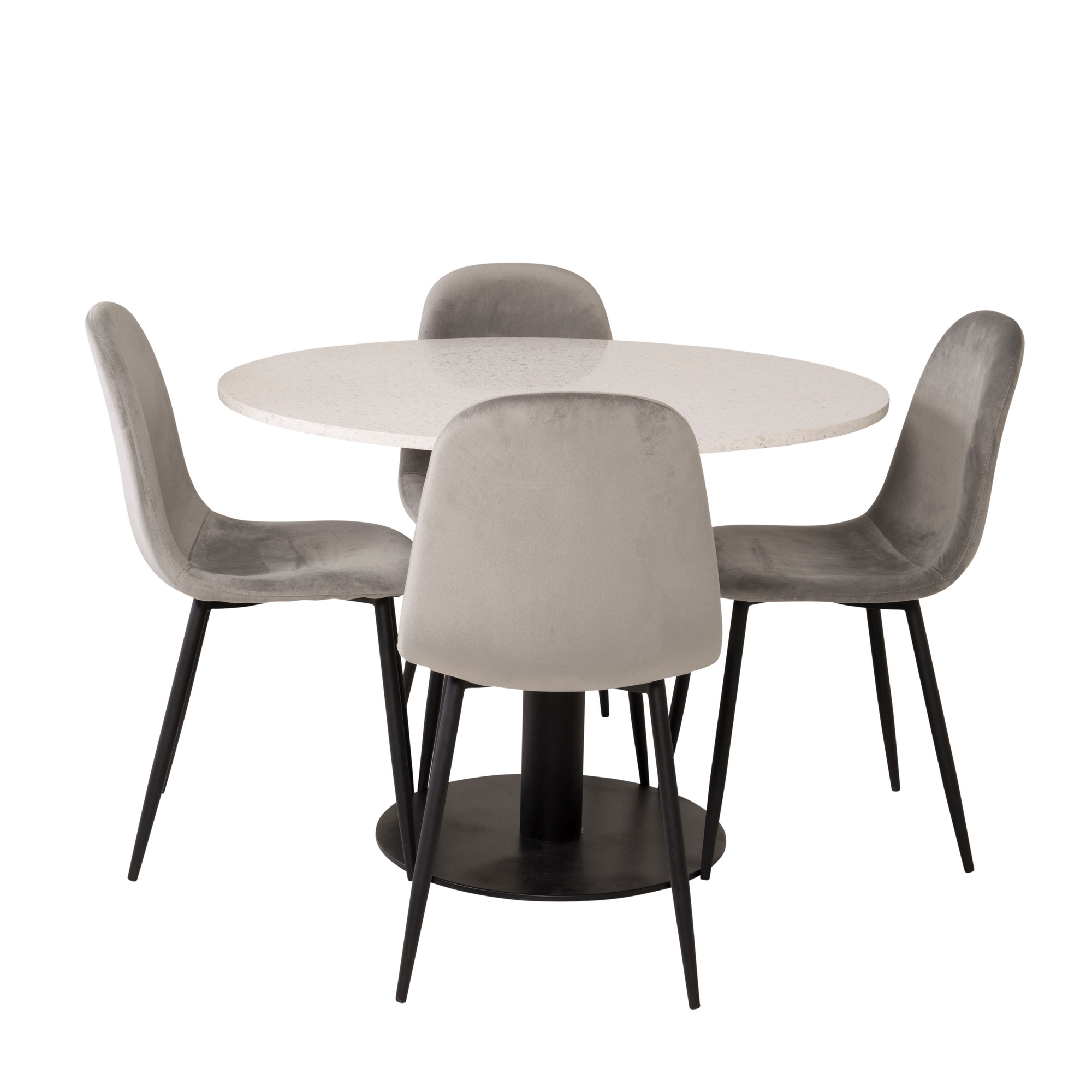 Spisegruppe Venture Home Roxanna HHvitBord med 4 Pobbie Stoler Fløyel