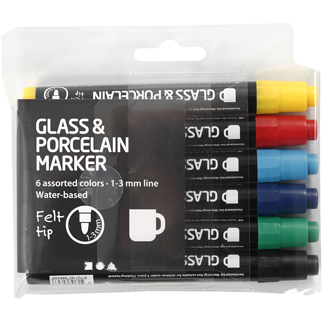 Glass- og Porselenstusj Creativ Company Standardfarger Strek 1-3 mm Semi Opaque 6 stk/1 Pk