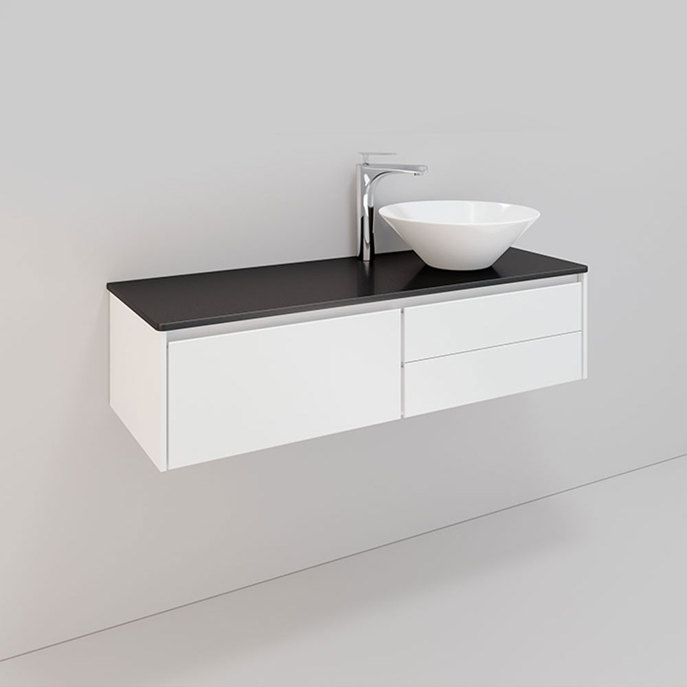 Tvättställsskåp Noro Lifestyle Concept 1200H Vit, 3 lådor, L BxH: 120x34,5 cm, 3 skuffer, Servant til høyre