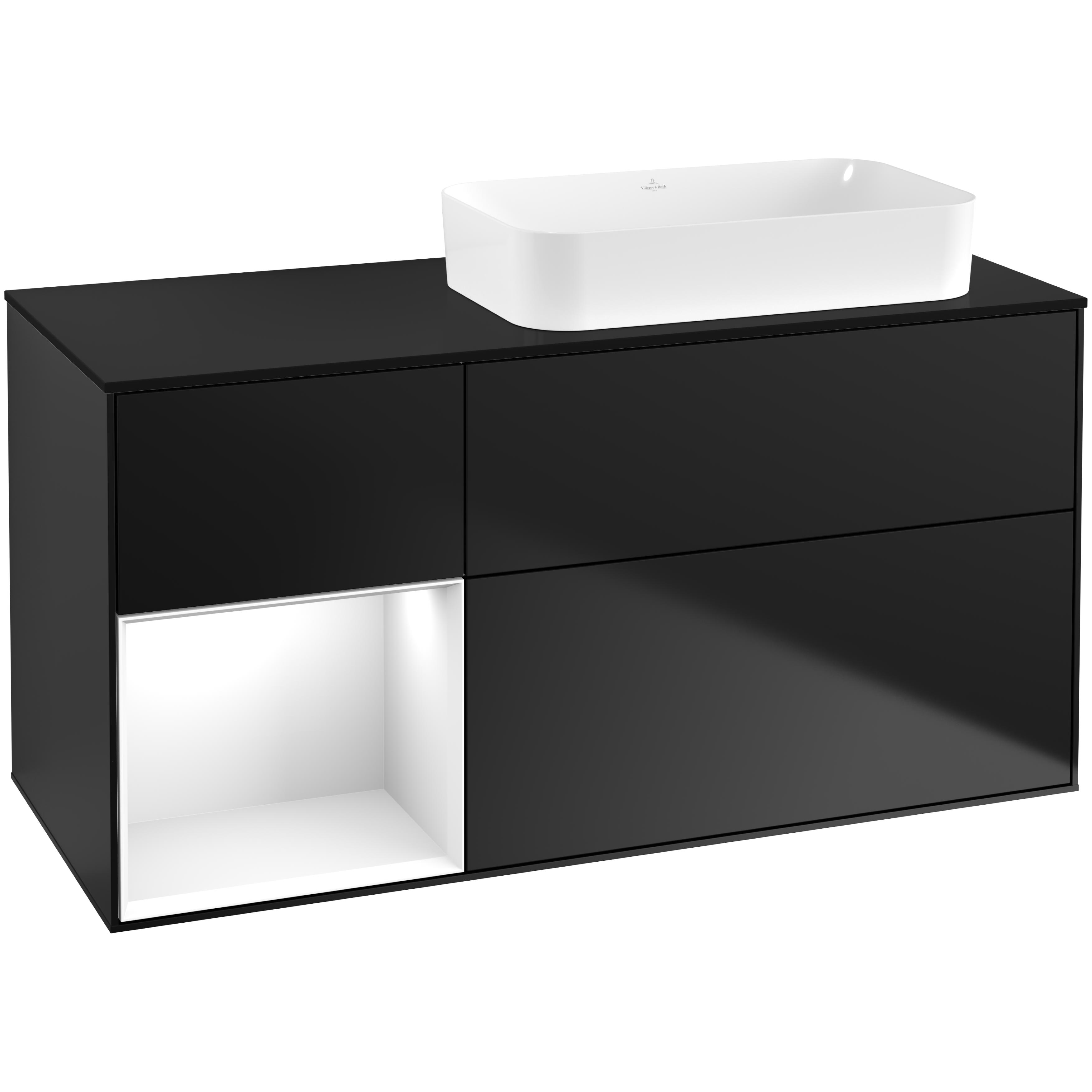 Tvättställsskåp Villeroy & Boch Finion med 3 Lådor Hylla och Bänkskiva för Ocentrerat Fristående Tvättställ
