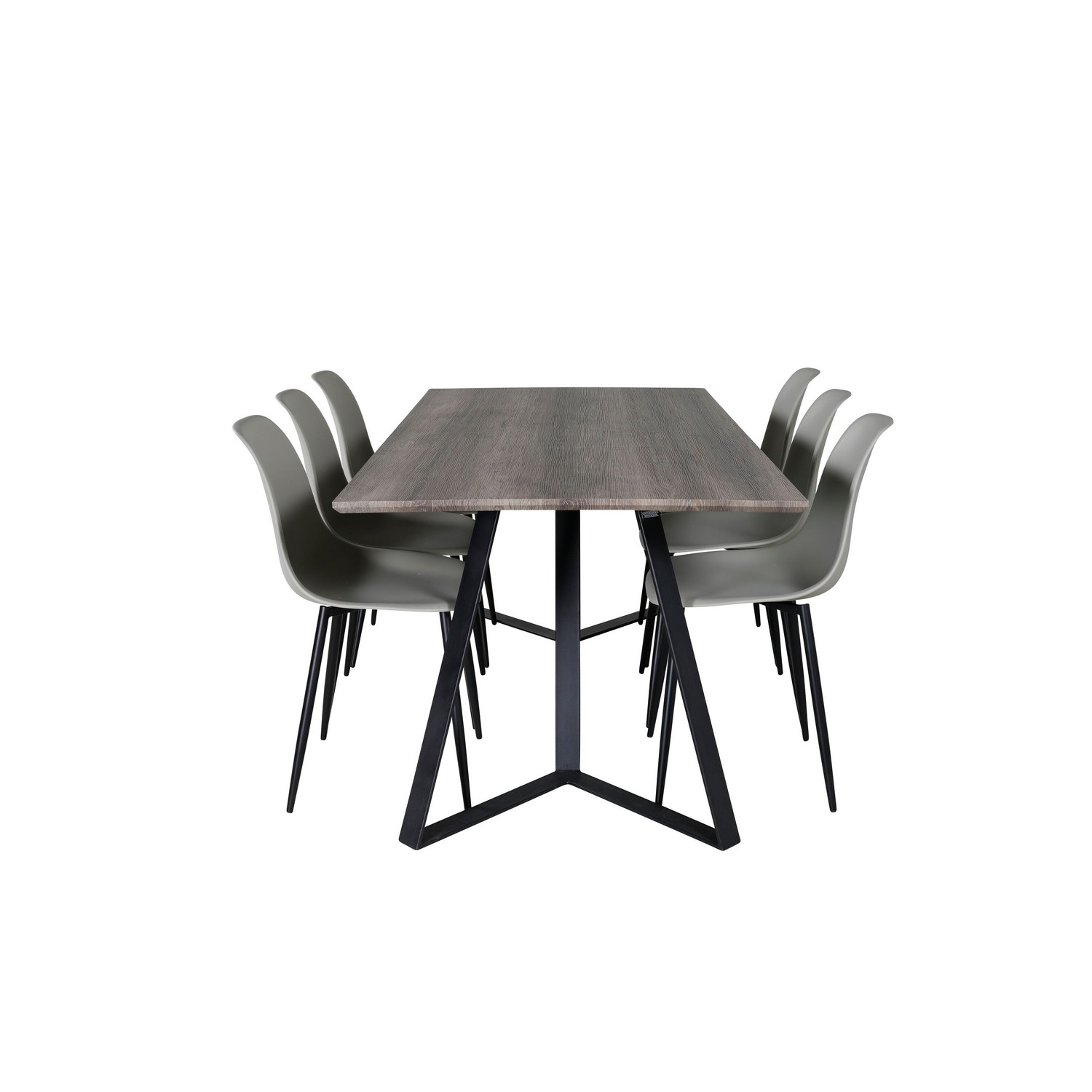 Marina Dining Table 180x90 cm+Polar Plastic Dining Chair Grå/Sort/Grå