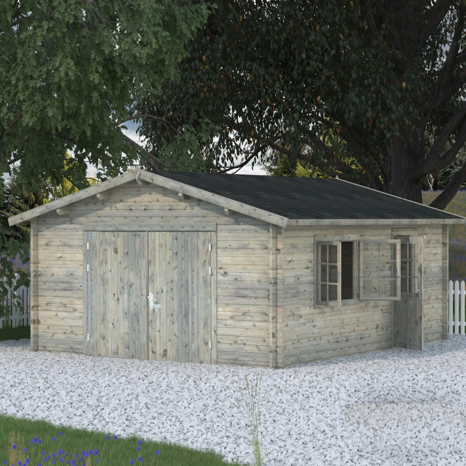 Garage Roger 23,9 m2 med Takskjutport Ubehandlet tre