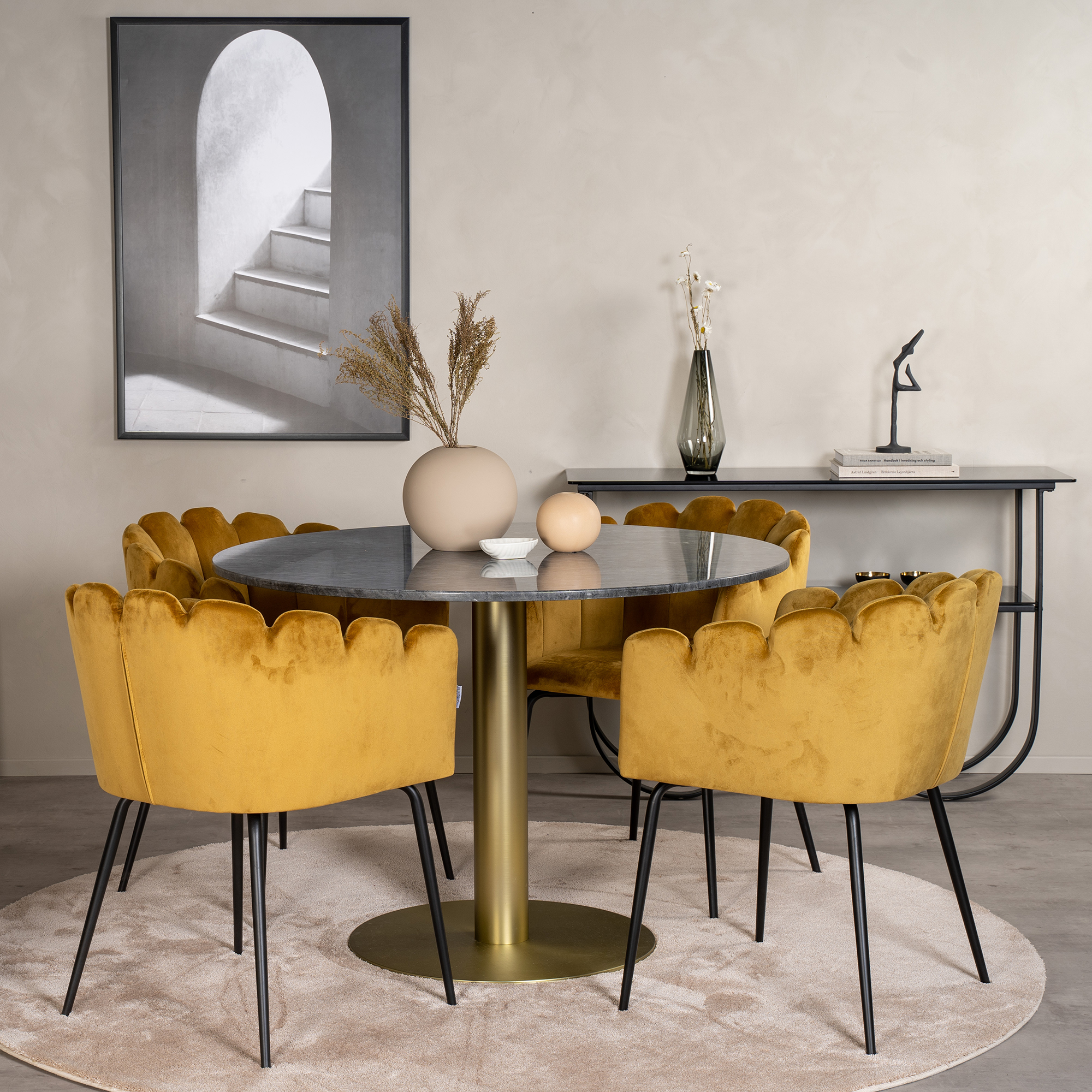 Spisegruppe Venture Home Estelle med 4 Limhamn Rundt Stoler