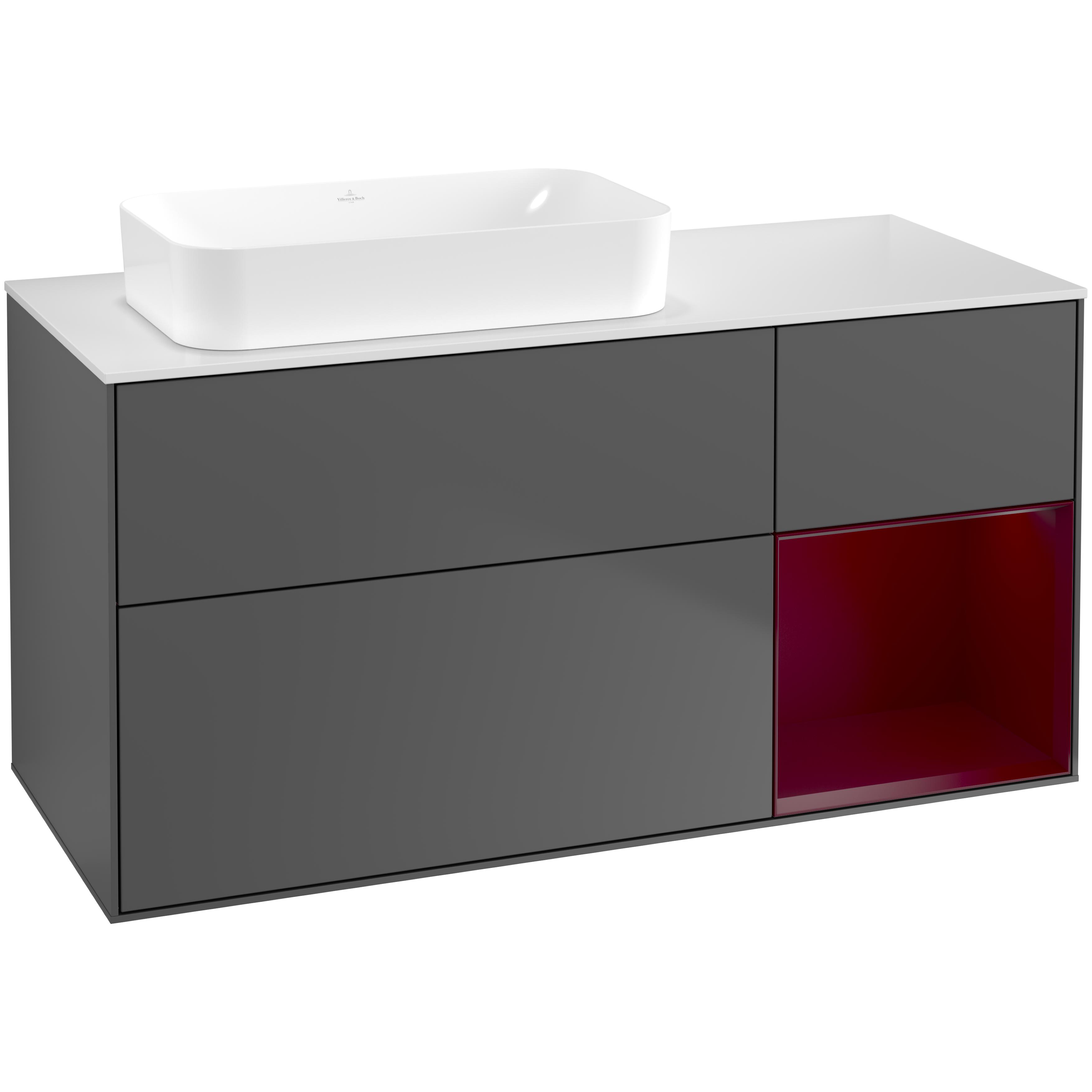 Tvättställsskåp Villeroy & Boch Finion med 3 Lådor Hylla och Bänkskiva för Ocentrerat Fristående Tvättställ