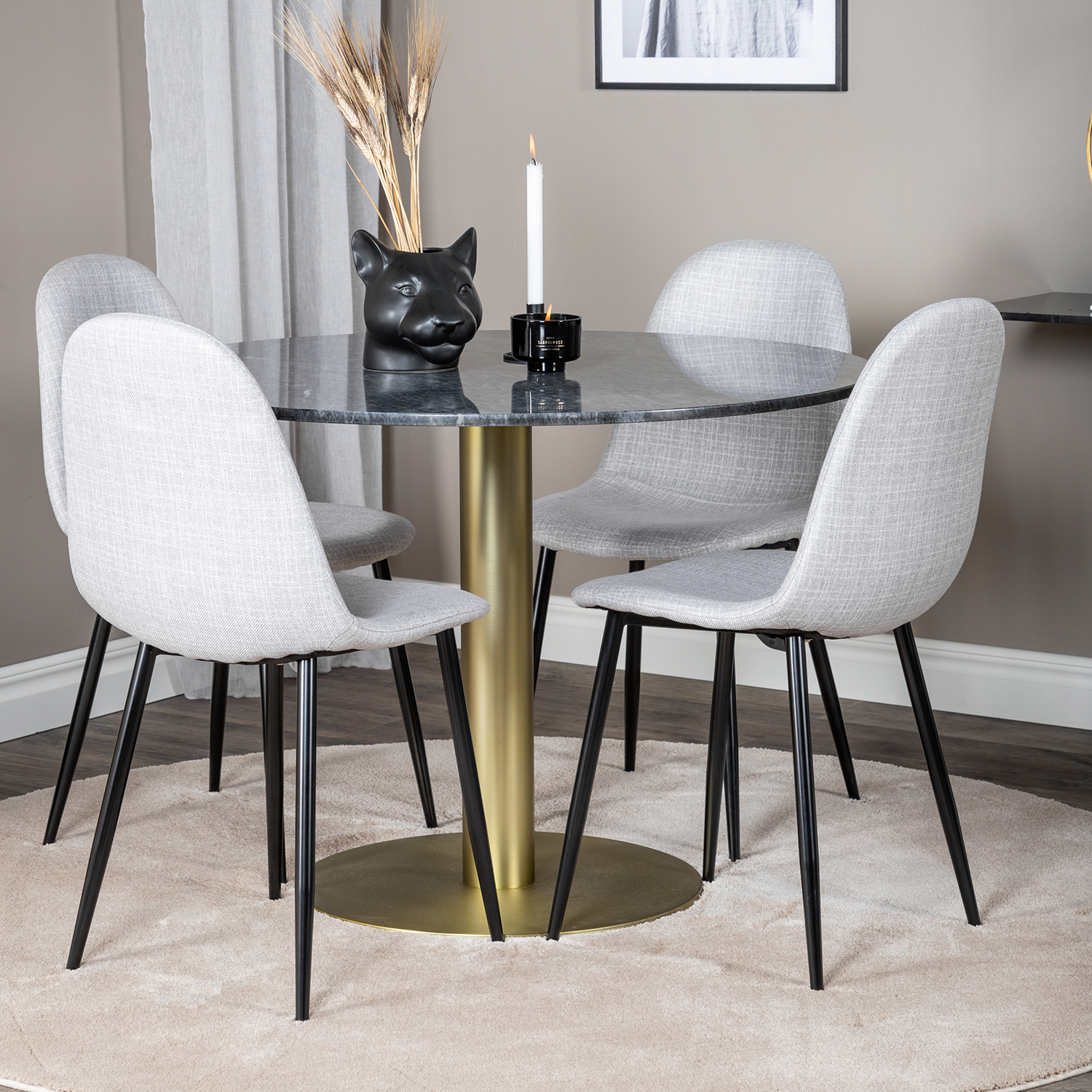Spisegruppe Venture Home Estelle med 4 Pobbie Stoler Polyester