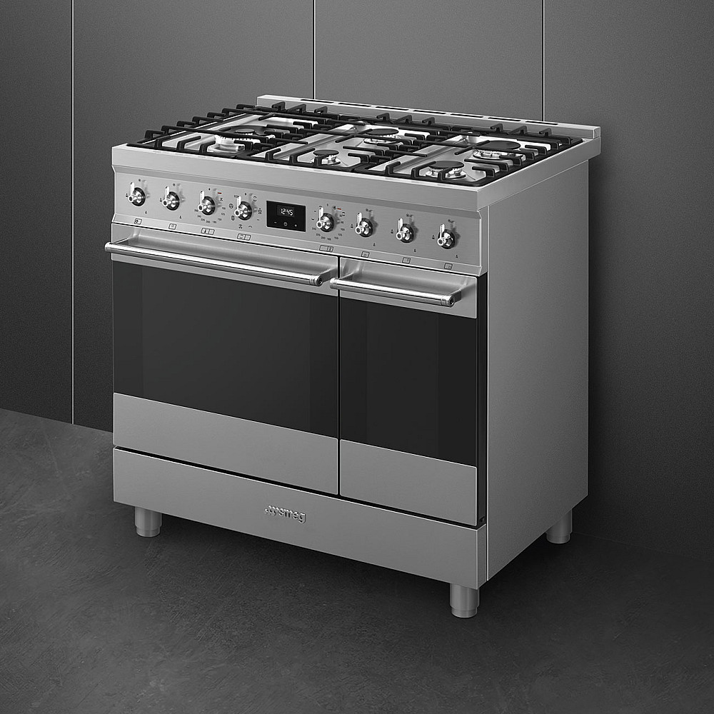 Gasskomfyr Smeg C92GMX2 Sinfonia Rustfri med Dobbelovn og Grillfunksjon