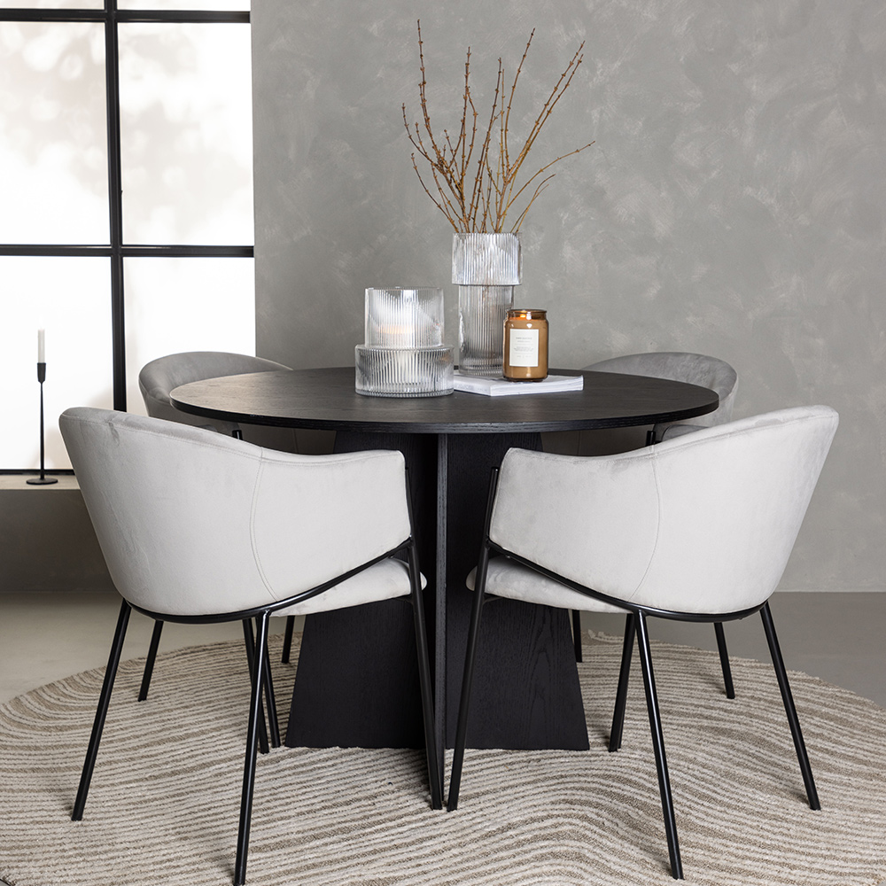 Spisegruppe Venture Home Bootcut Ø110 cm med 4 stk Evelina Stoler