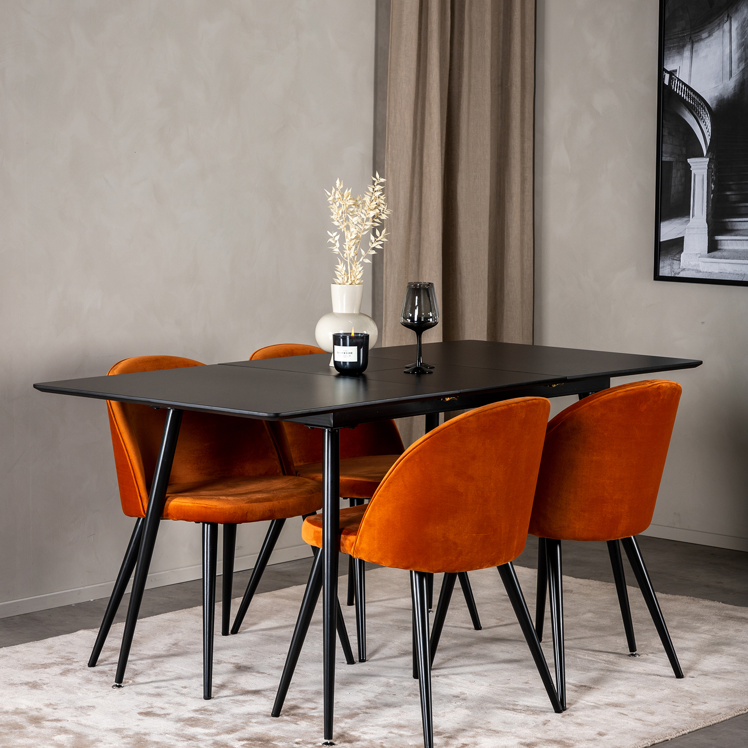 Spisegruppe Venture Home Silvia med Innleggsplate og 4 Valentina Stoler