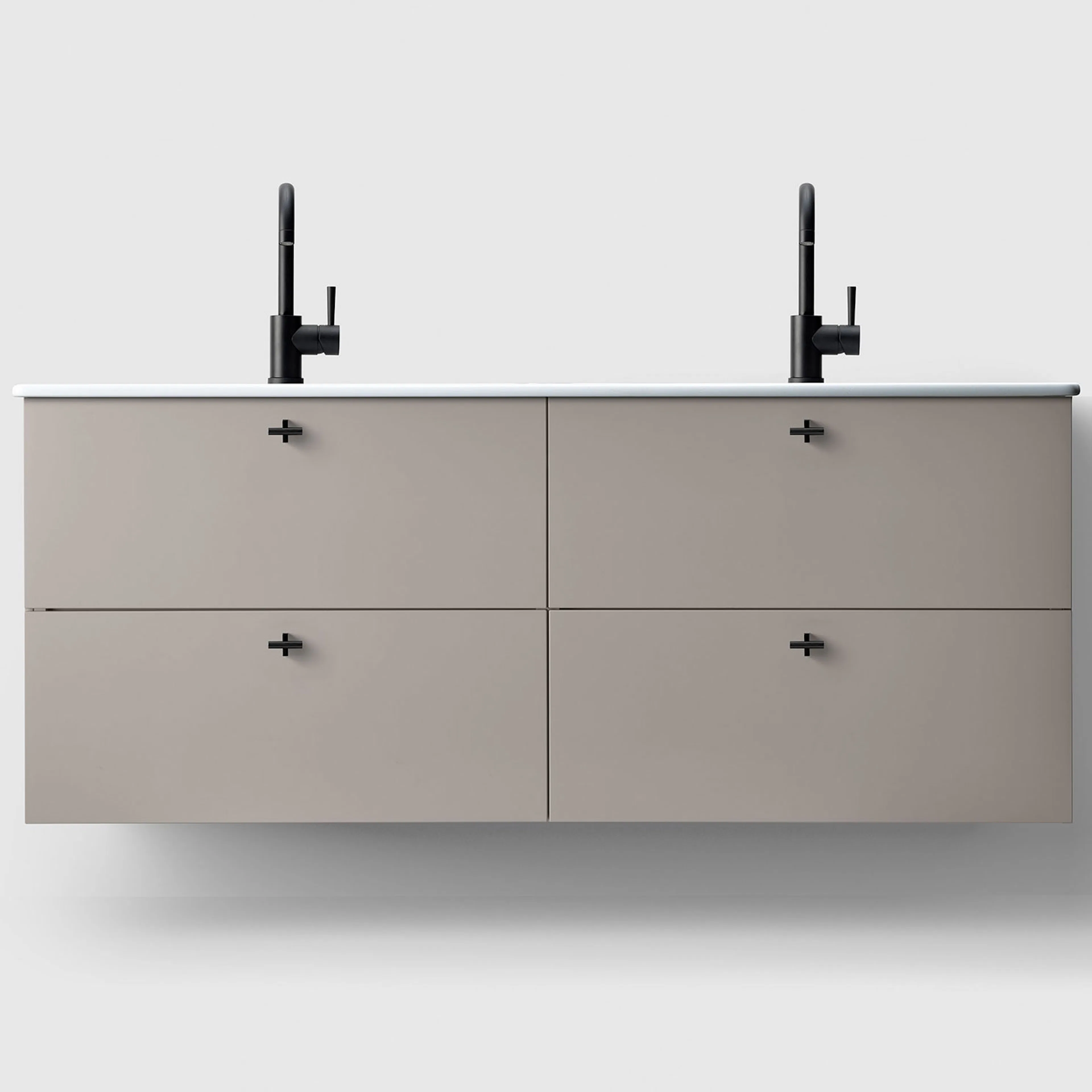 Haven Kommod H3/140-W.Grey -Porcelain  Knopp A2 02 Matt-Sv Grålackerad, Tvättställ i Porslin med Knopp A2.02 i Mattsvart