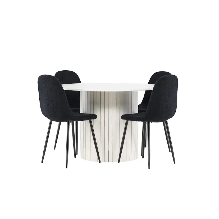 Spisegruppe Venture Home Härön Ø110 med 4 stk Polar Stoler Teddy