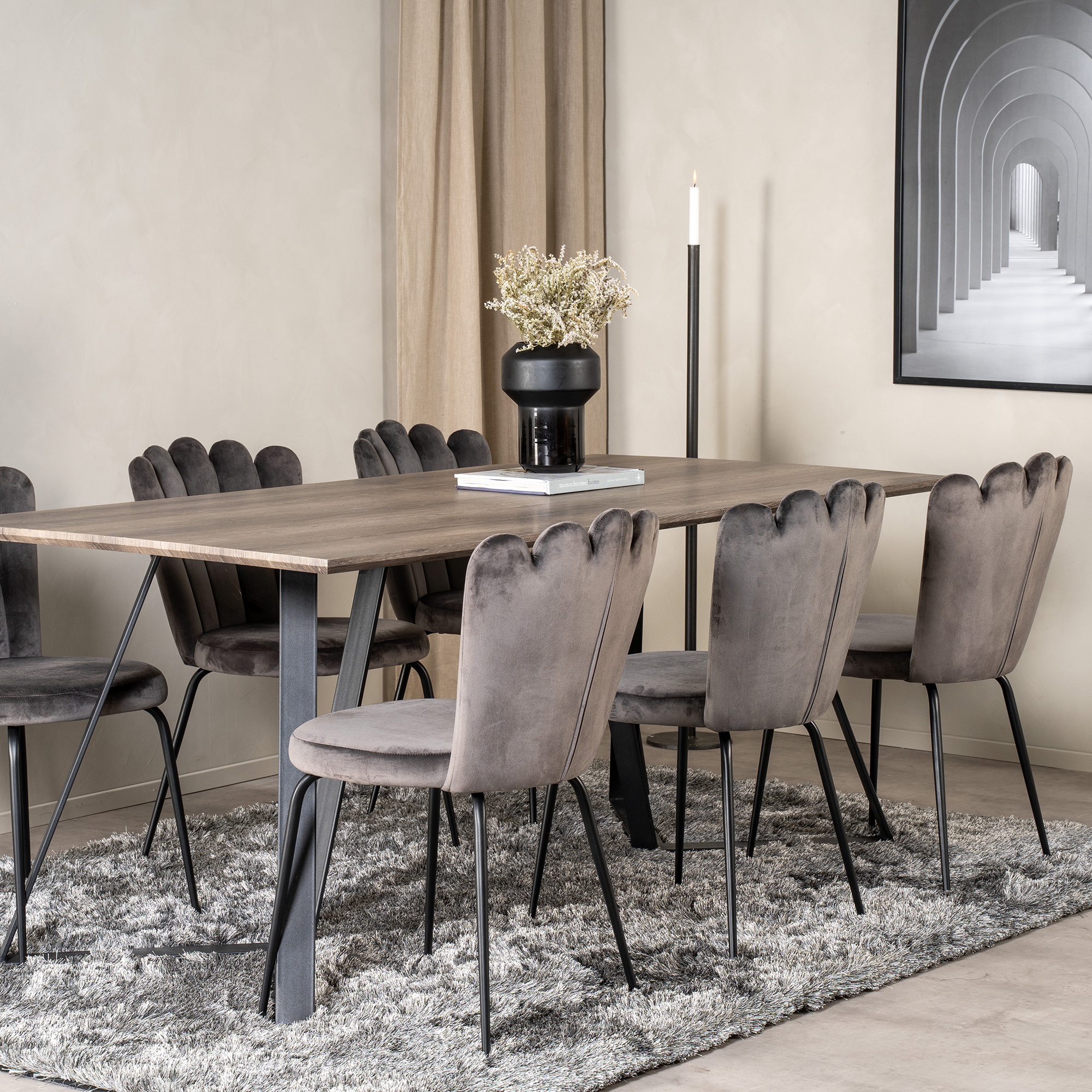 Spisegruppe furniture/fashion Madde med 6 Limhamn Light Stoler