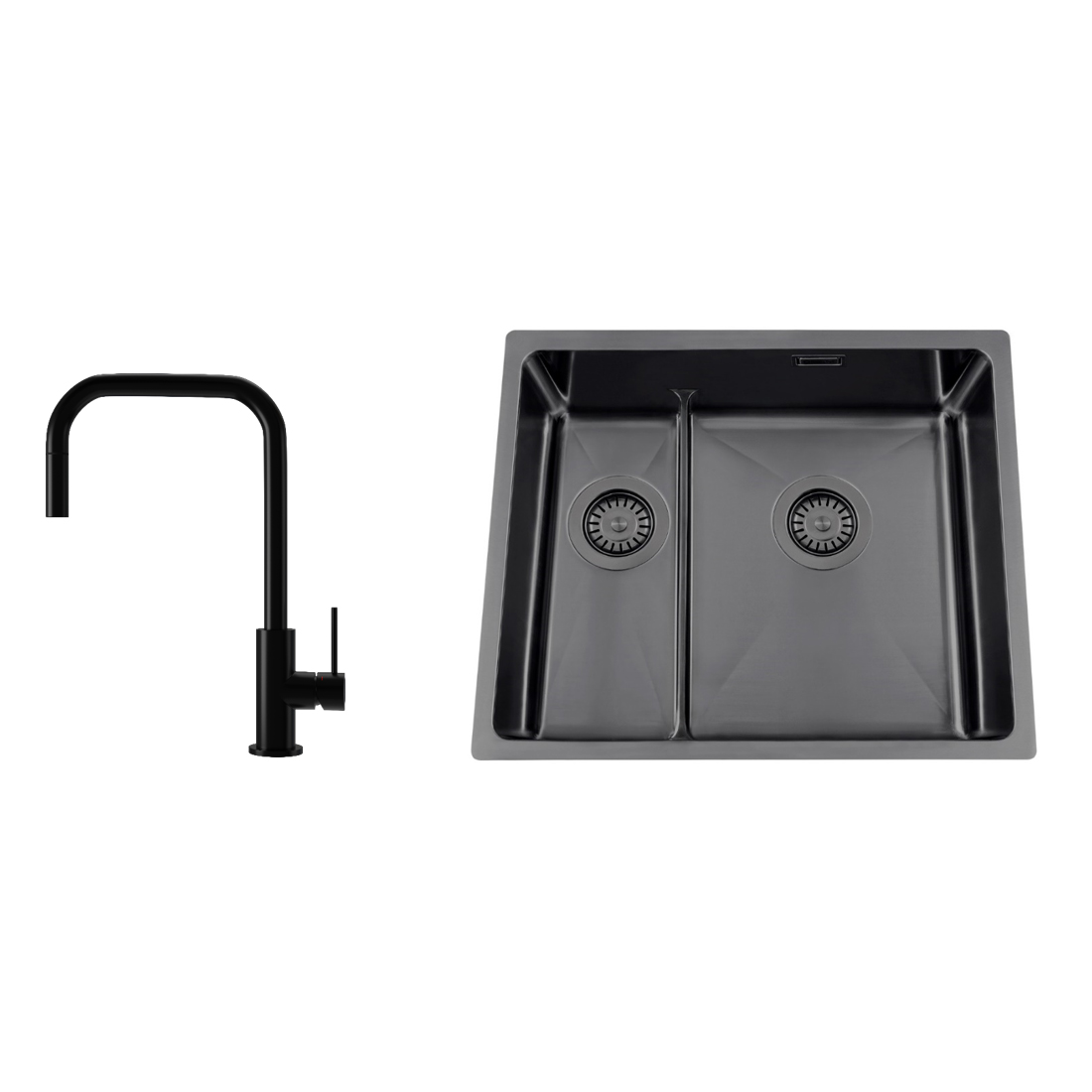 Kjøkkenvask Nordic Tech Titan 53 KHX Nickel med Kjøkkenbatteri Steel Accent Square D