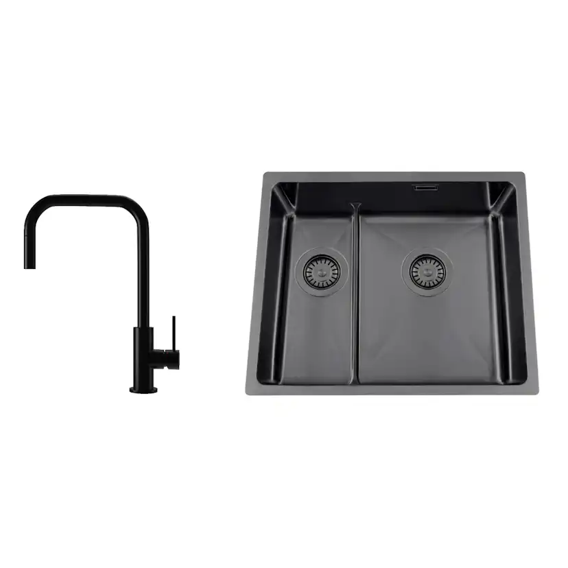 Kjøkkenvask Nordic Tech Titan 53 KHX Nickel med Kjøkkenbatteri Steel Accent Square D