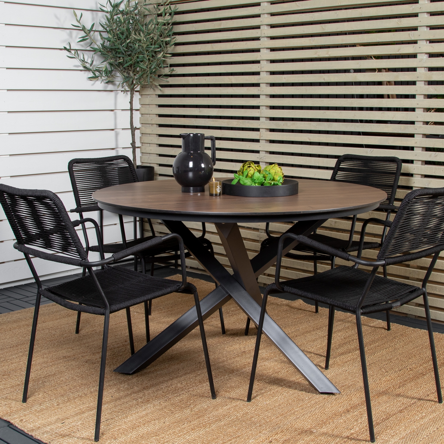 Llama Round Dining Table 120 - Black Alu / Brown HPL+Lindos Tre/Sort