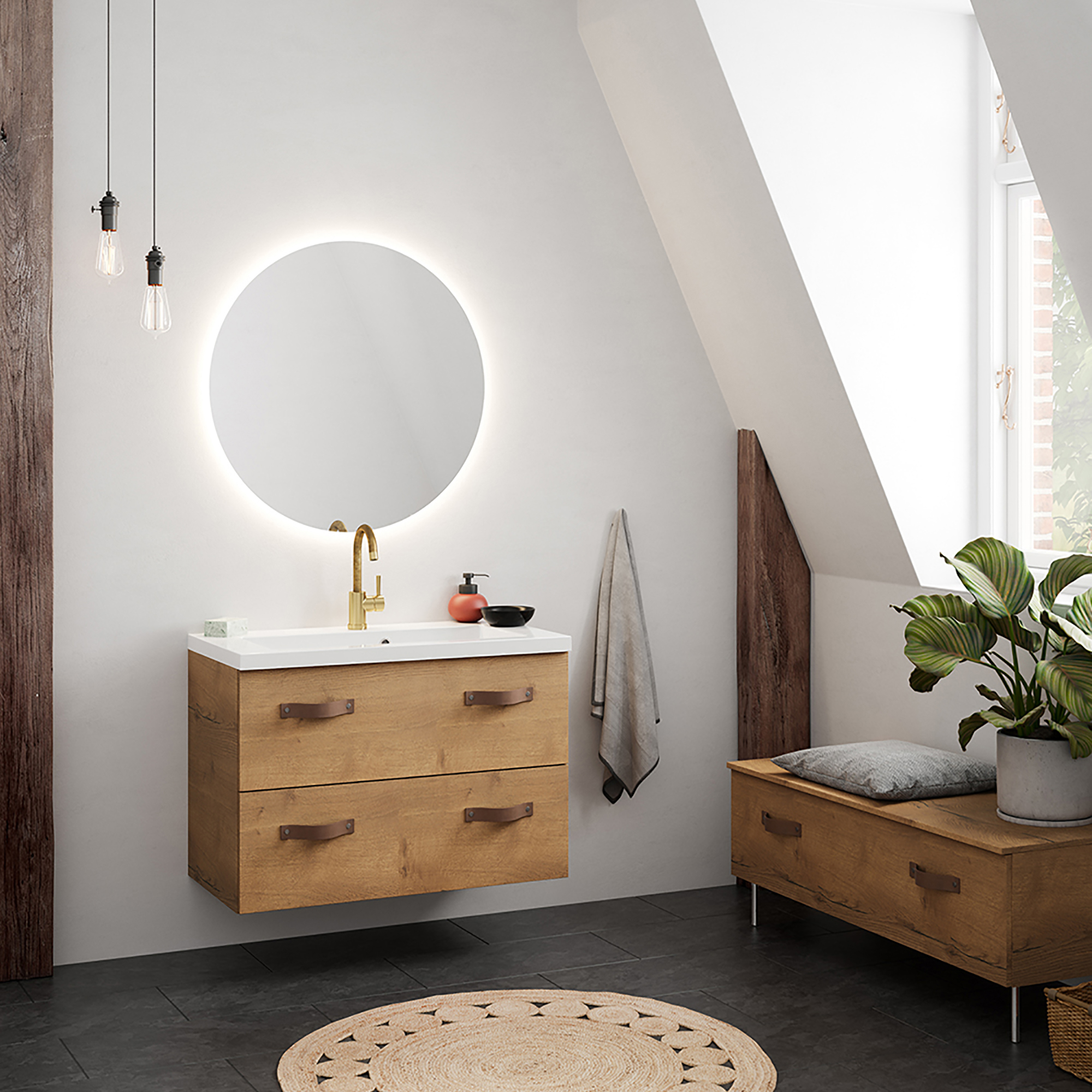 Speil FOSSBAD Moon Rund med Lys/Antidugg