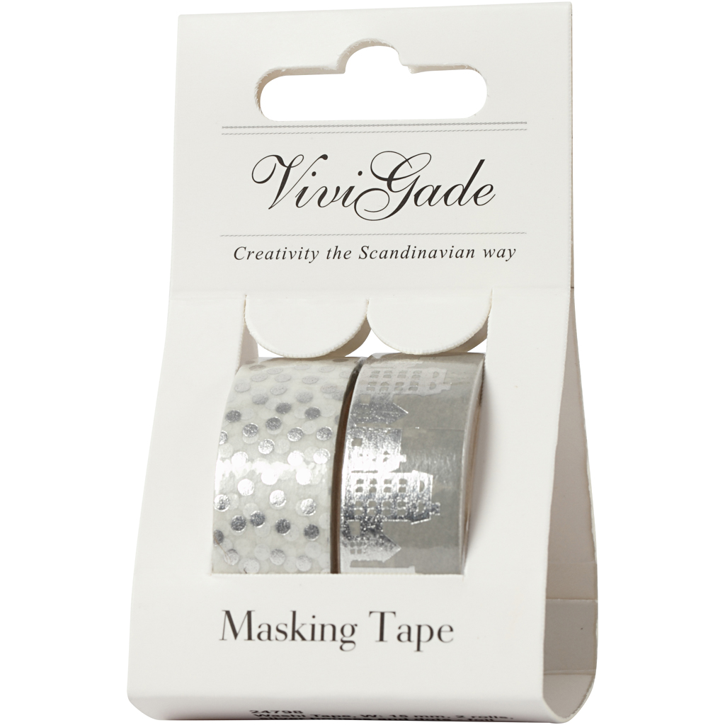 Maskeringstape Creativ Company Sølv Hus og Prikker Folie 2X4 m/1 Pk