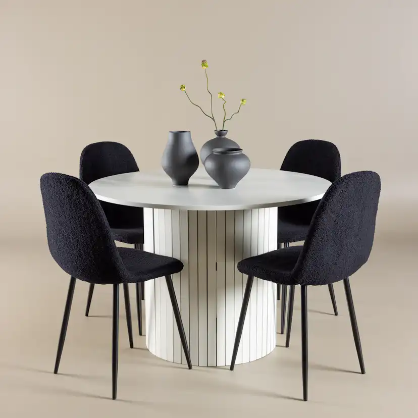 Spisegruppe Venture Home Härön Ø110 med 4 stk Polar Stoler Teddy