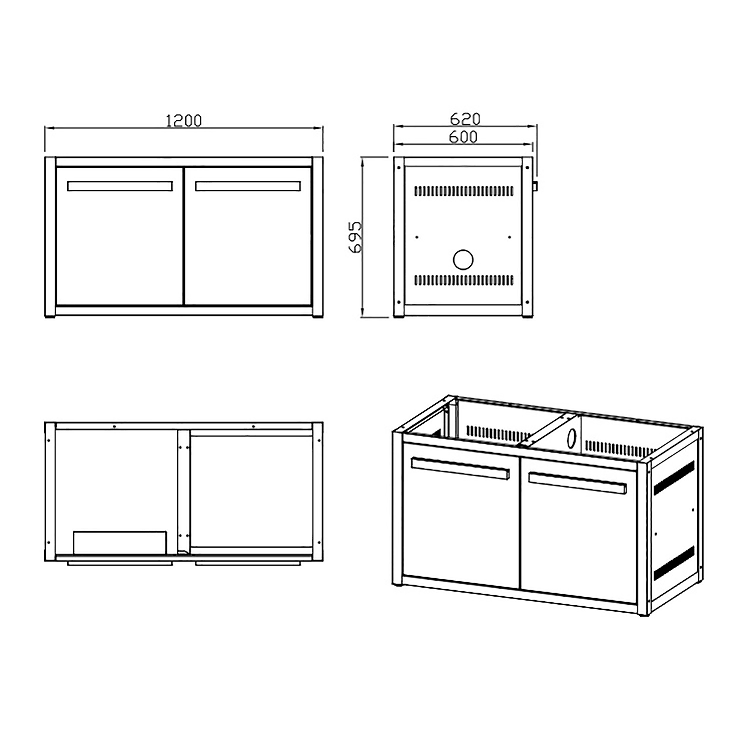 Grunnmodul MyOutdoorKitchen Nordic Line med Dør 120 cm for 2 moduler
