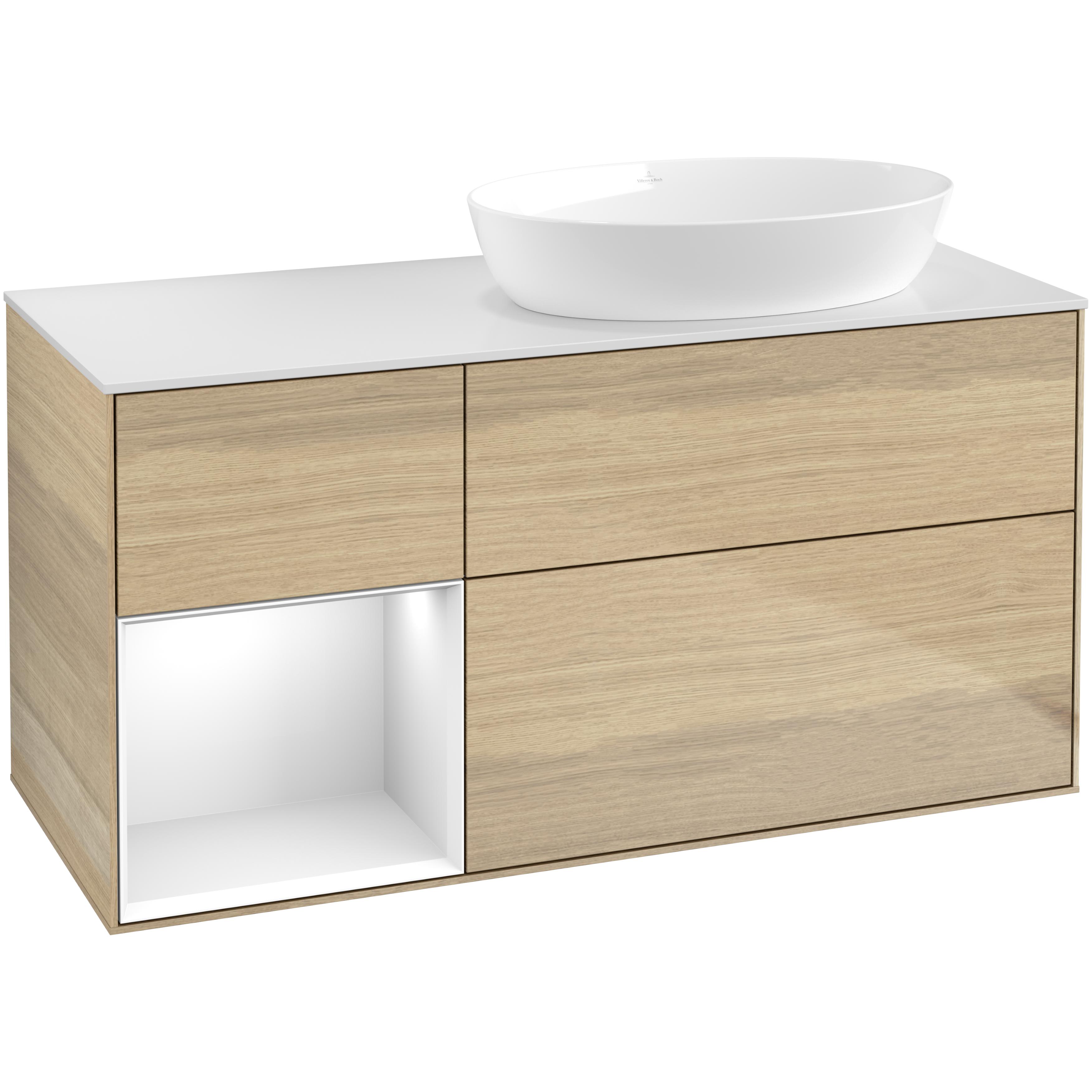 Tvättställsskåp Villeroy & Boch Finion med 3 Lådor Hylla och Bänkskiva för Ocentrerat Tvättställ från Artis & Collaro