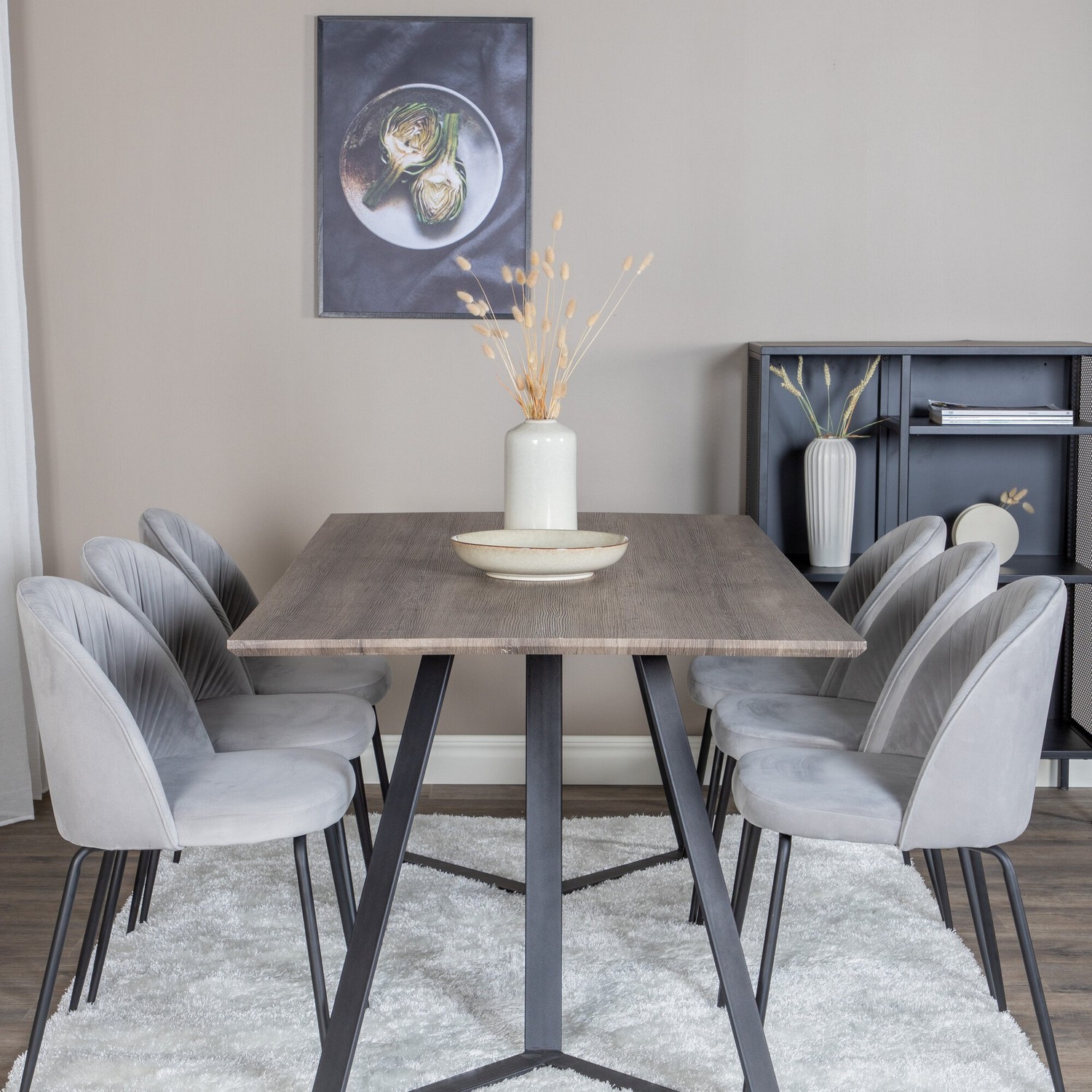 Spisegruppe Venture Home Madde med 6 Wrigley Stoler Fløyel
