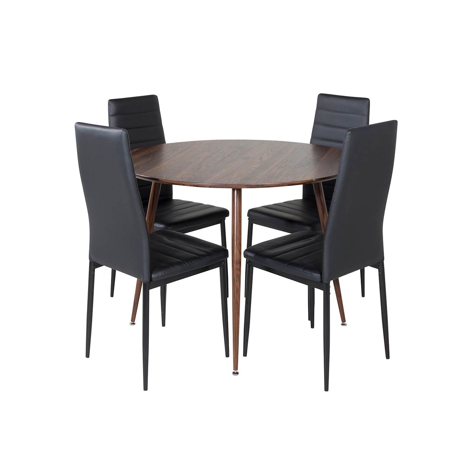 Plaza Round table Walnut top-Slim High Back Chair -Black PU_ Valnøtt/Sort