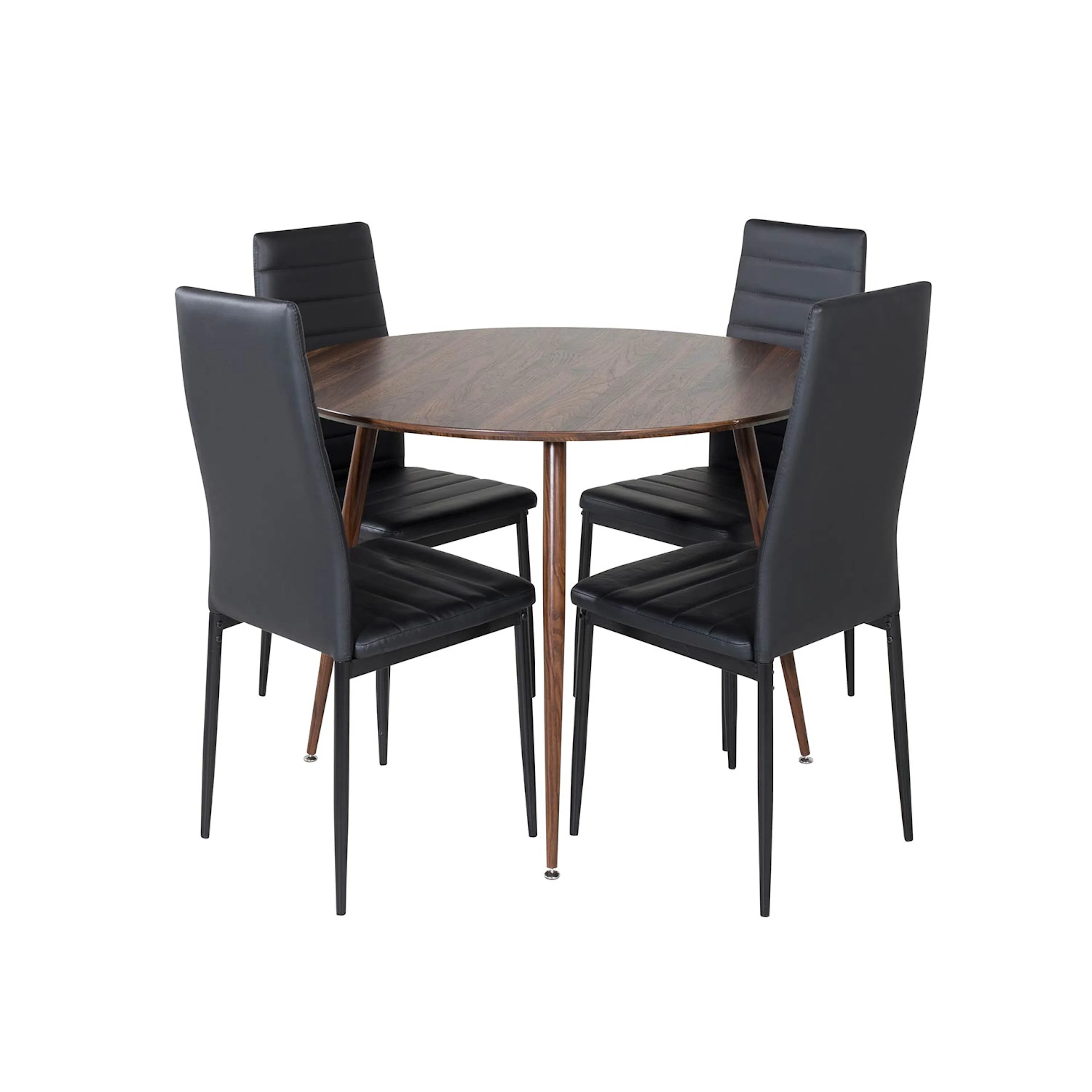Plaza Round table Walnut top-Slim High Back Chair -Black PU_ Valnøtt/Sort