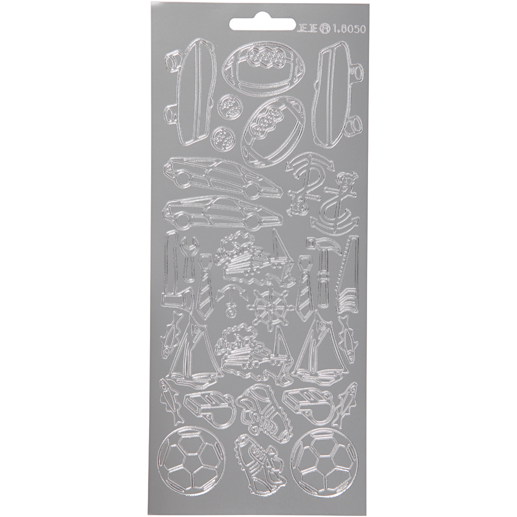 Stickers, silver, sport, 10x23 cm, 1 ark Sølv