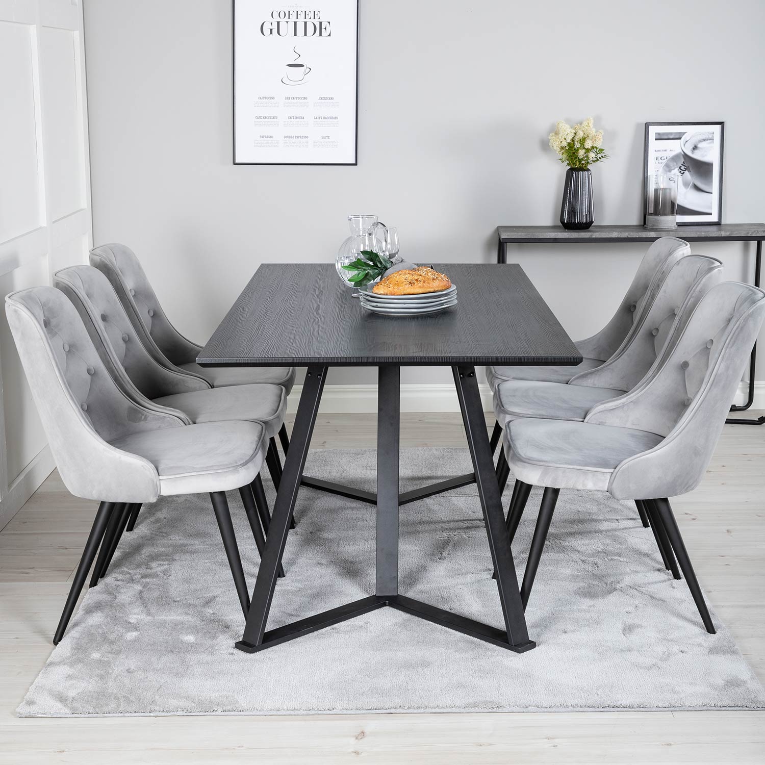Spisegruppe Venture Home Madde med 6 Vera Stoler Fløyel