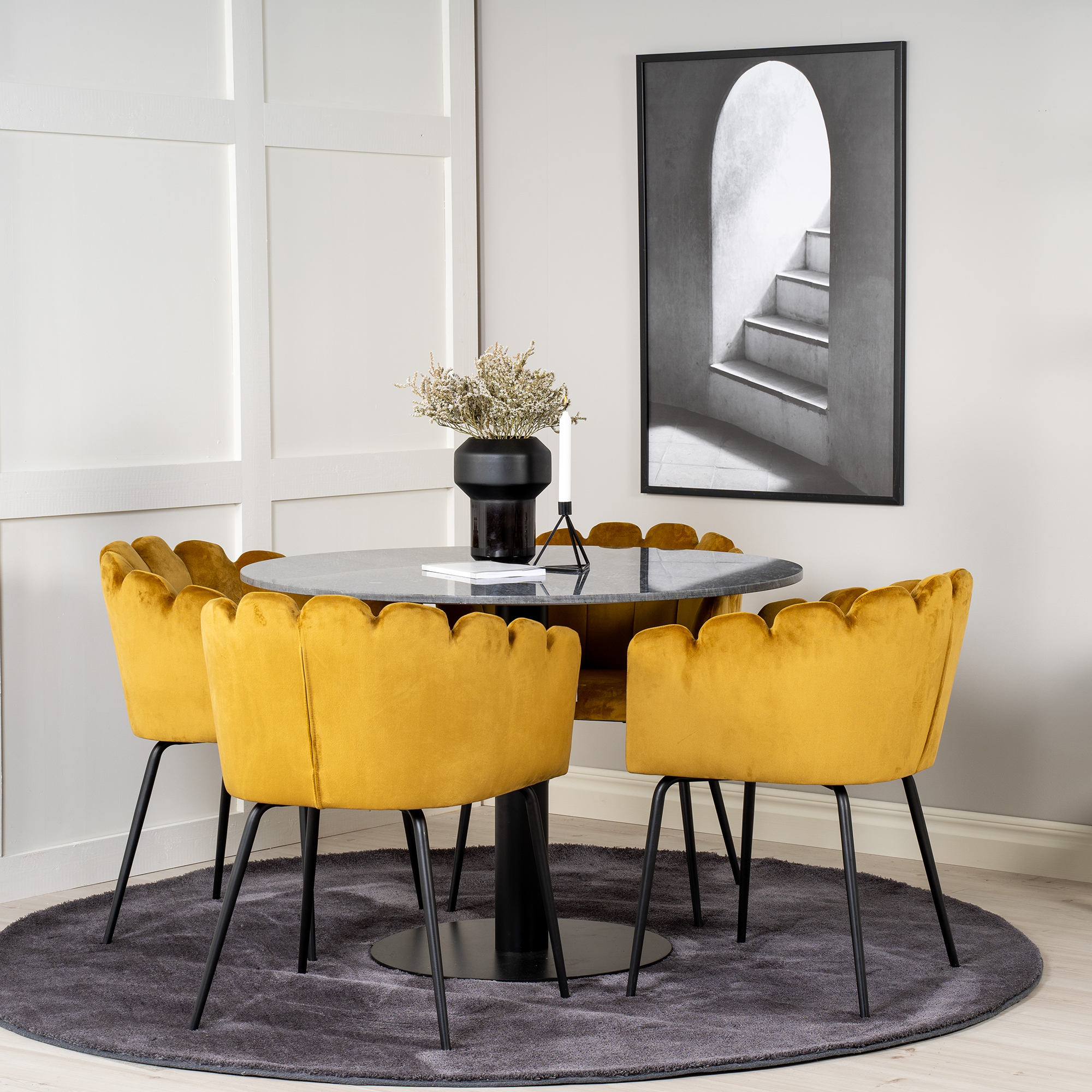Spisegruppe Venture Home Estelle med 4 Limhamn Rundt Stoler