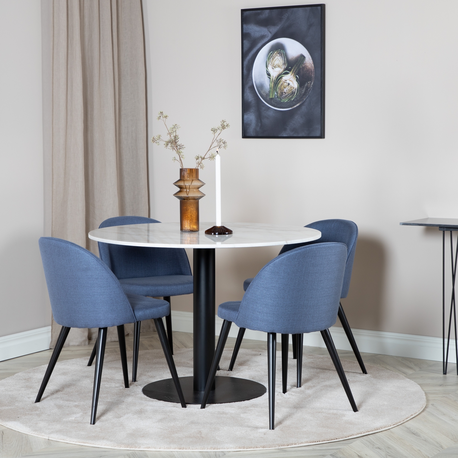 Spisegruppe Venture Home Estelle med 4 Valentina Stoler Polyester