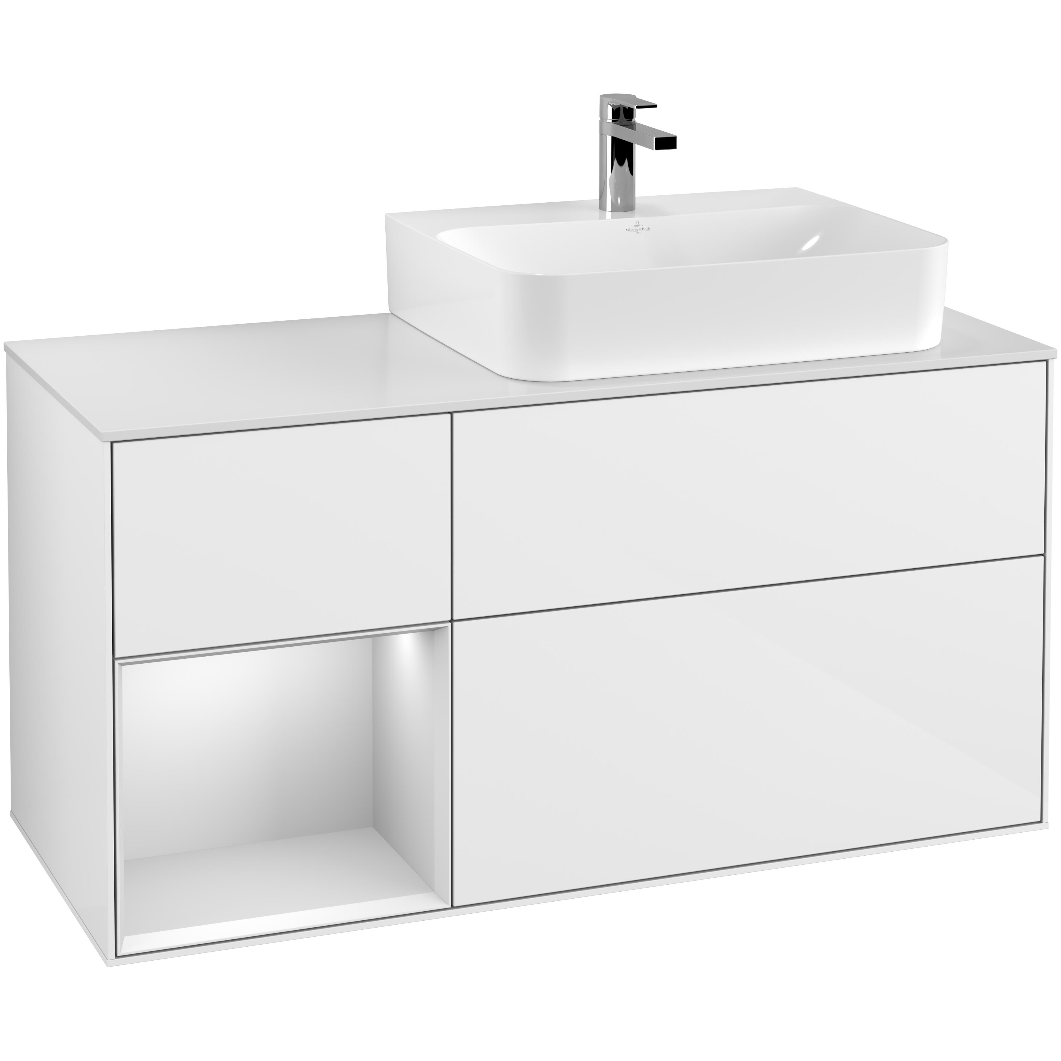 Tvättställsskåp Villeroy & Boch Finion med 3 Lådor Hylla och Bänkskiva för Ocentrerat Tvättställ | badrum - badrumsmobler - tvattstallsskap-och-kommod | KakelKungen