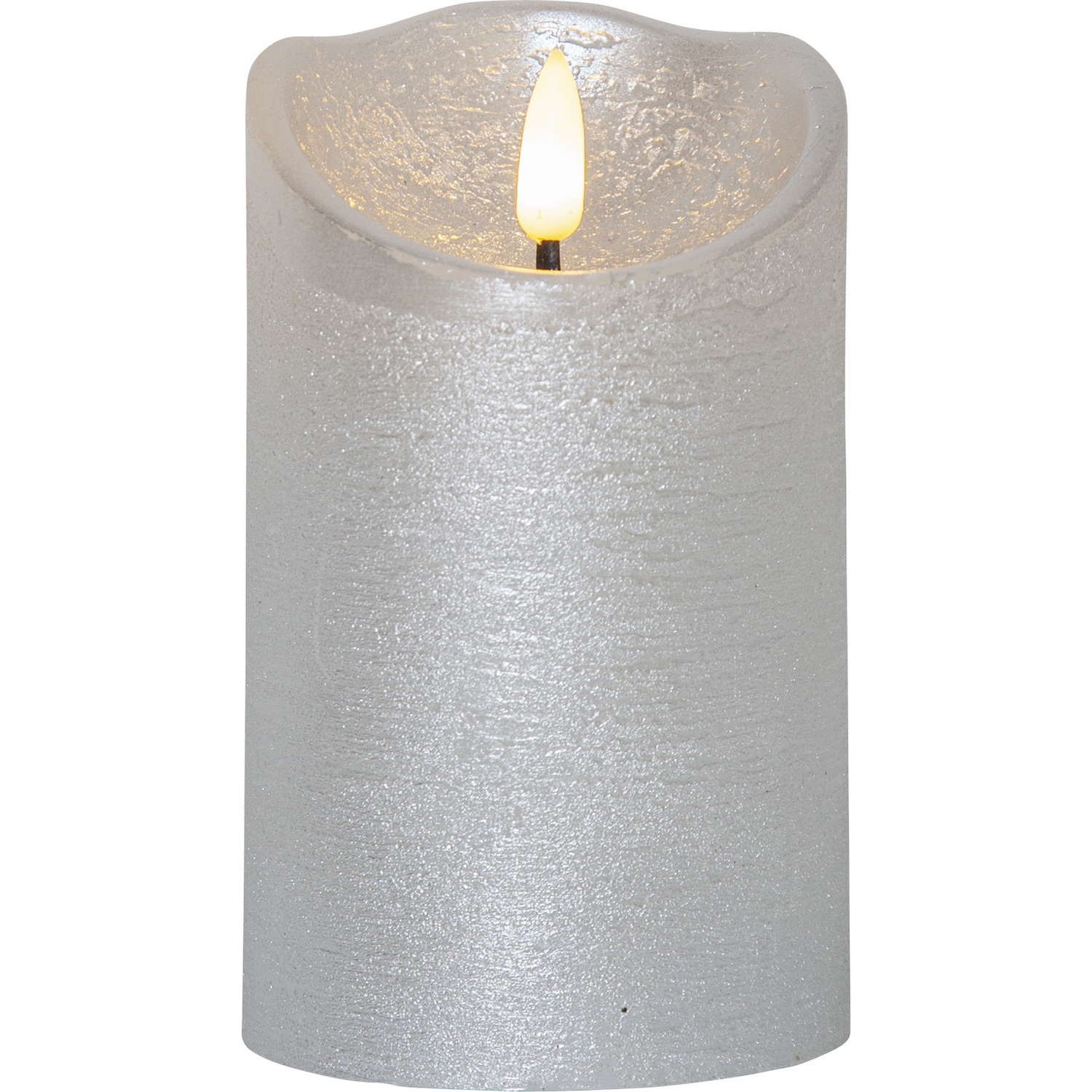 LED Blockljus Flamme Rustic Sølv, Høyde: 125 mm
