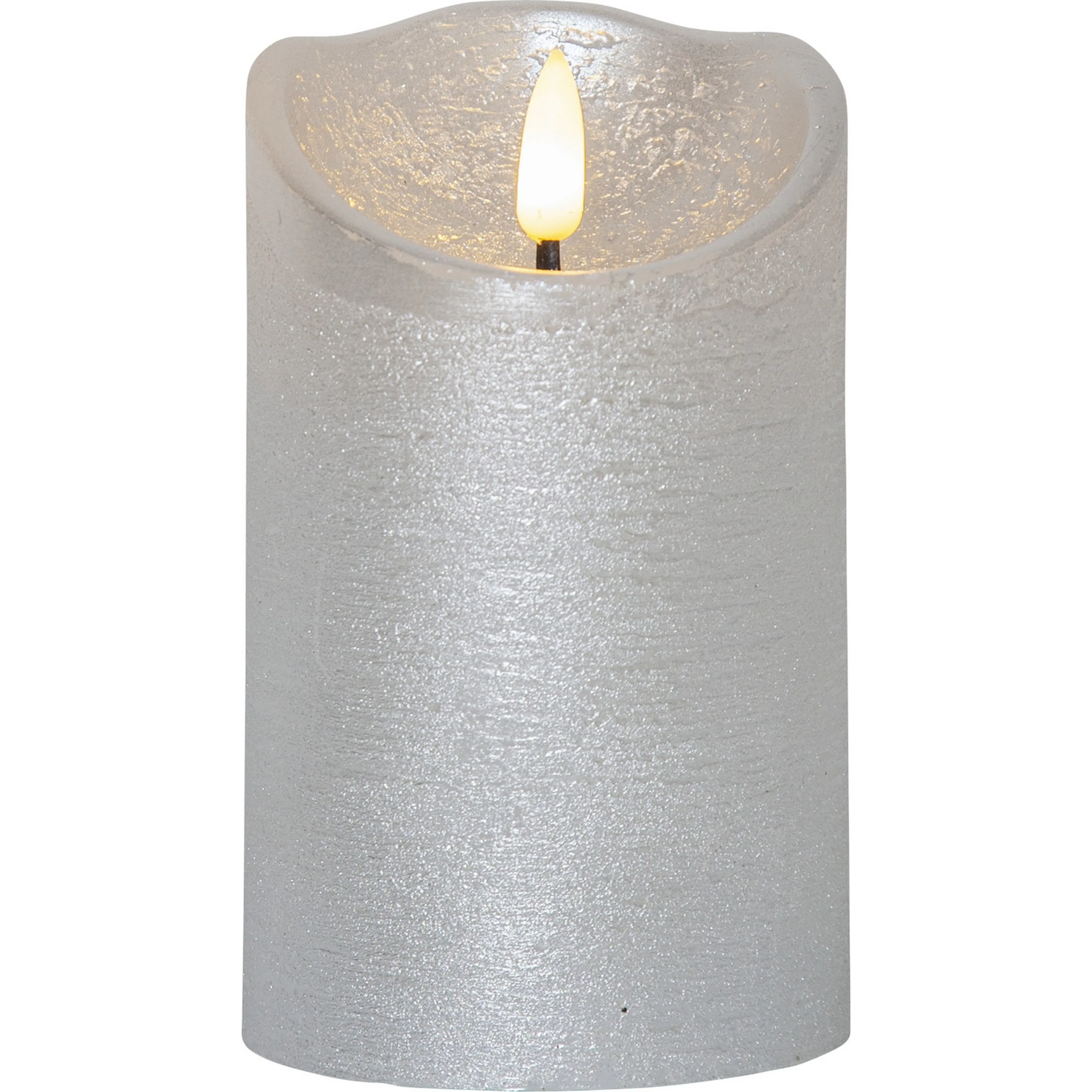 LED Blockljus Flamme Rustic Sølv, Høyde: 125 mm