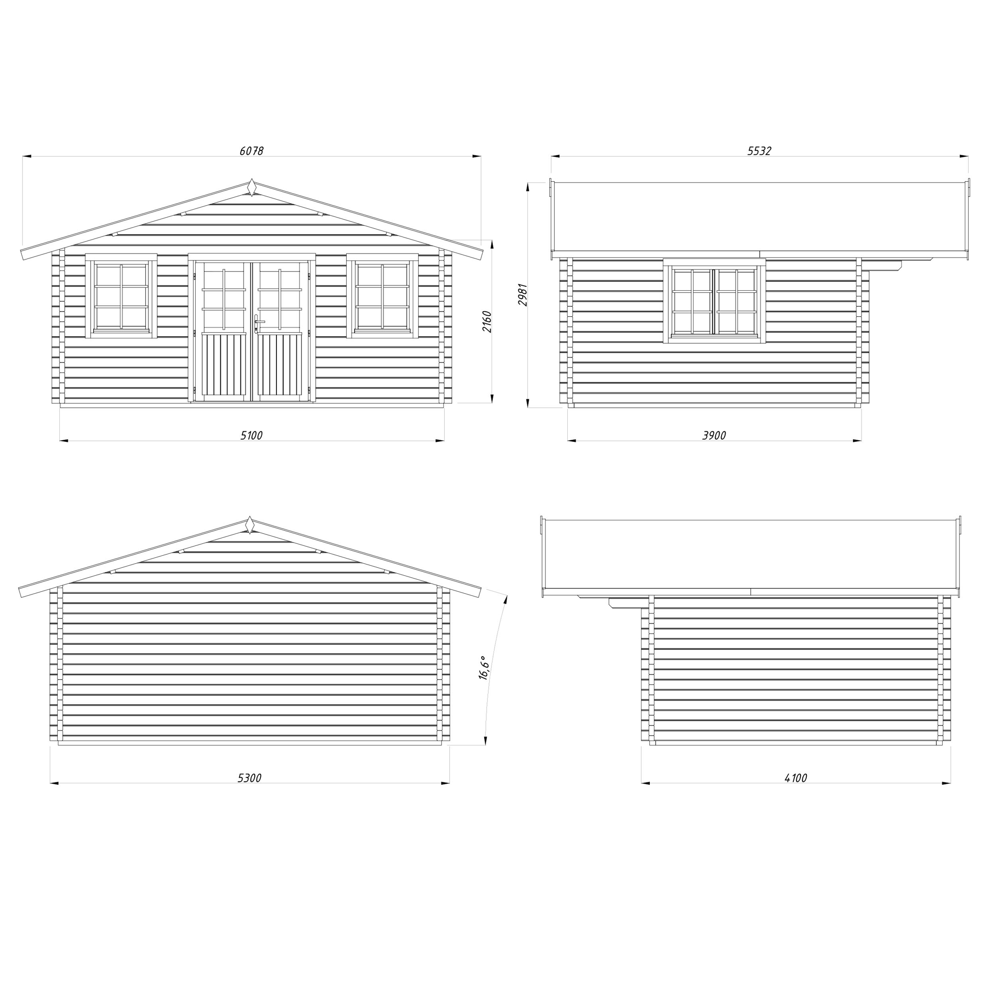 Anneks Palmako Helena 18,6 m2 med Shingel, Papp og Spiker