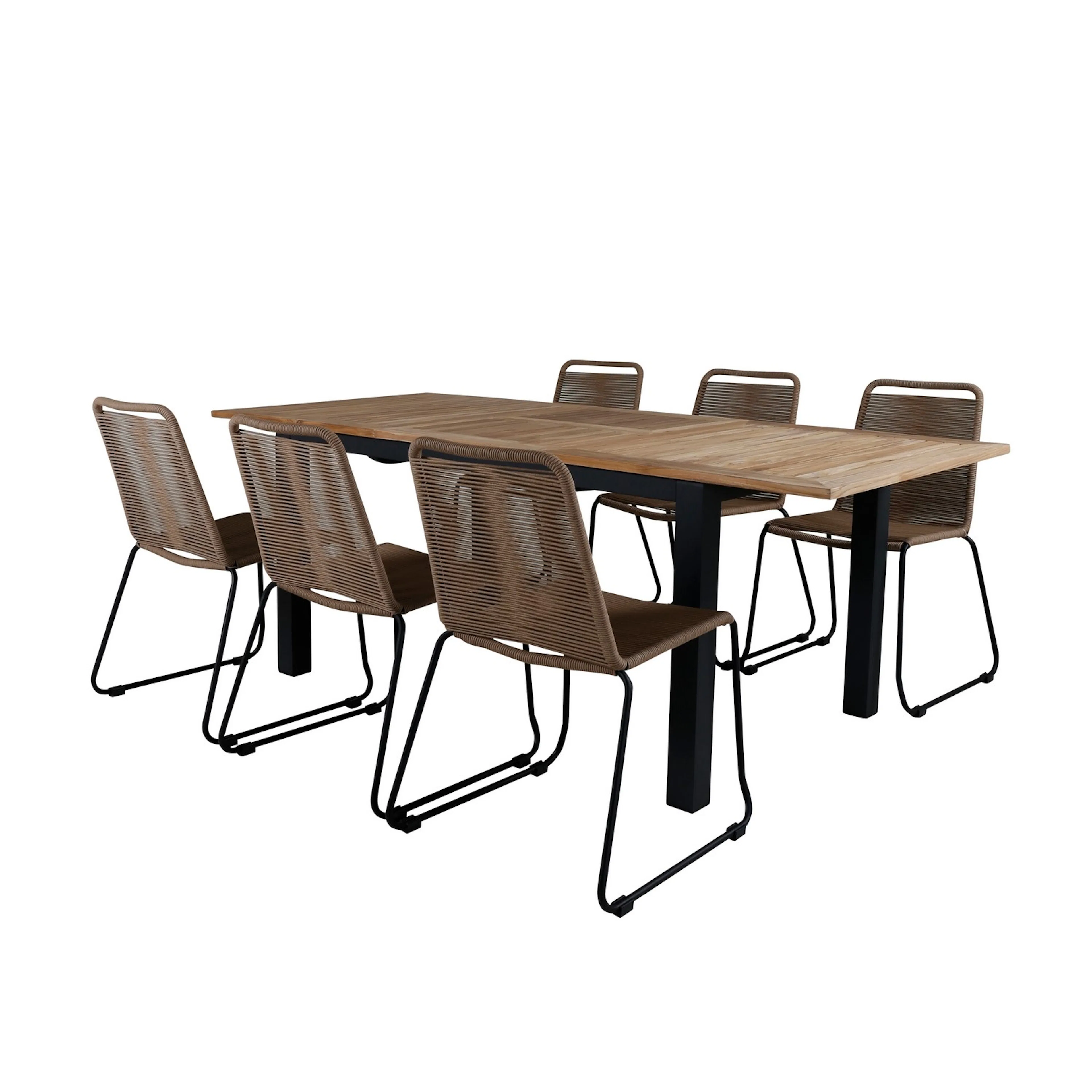 Panama Table 152/210 - Black/Teak+Lindos Stacking Chair - Bl Latte