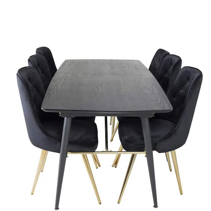 Spisegruppe Venture Home Gold med 6 Velvet Deluxe Stoler