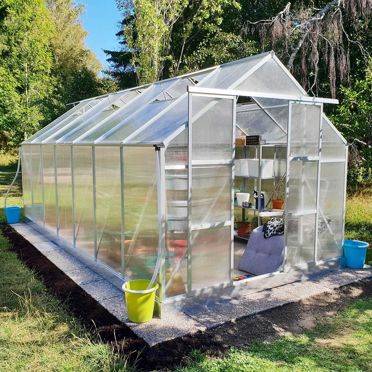 Växthus 12,4m² Kanalplast - Färg: Alu (142-1-56) Sølv