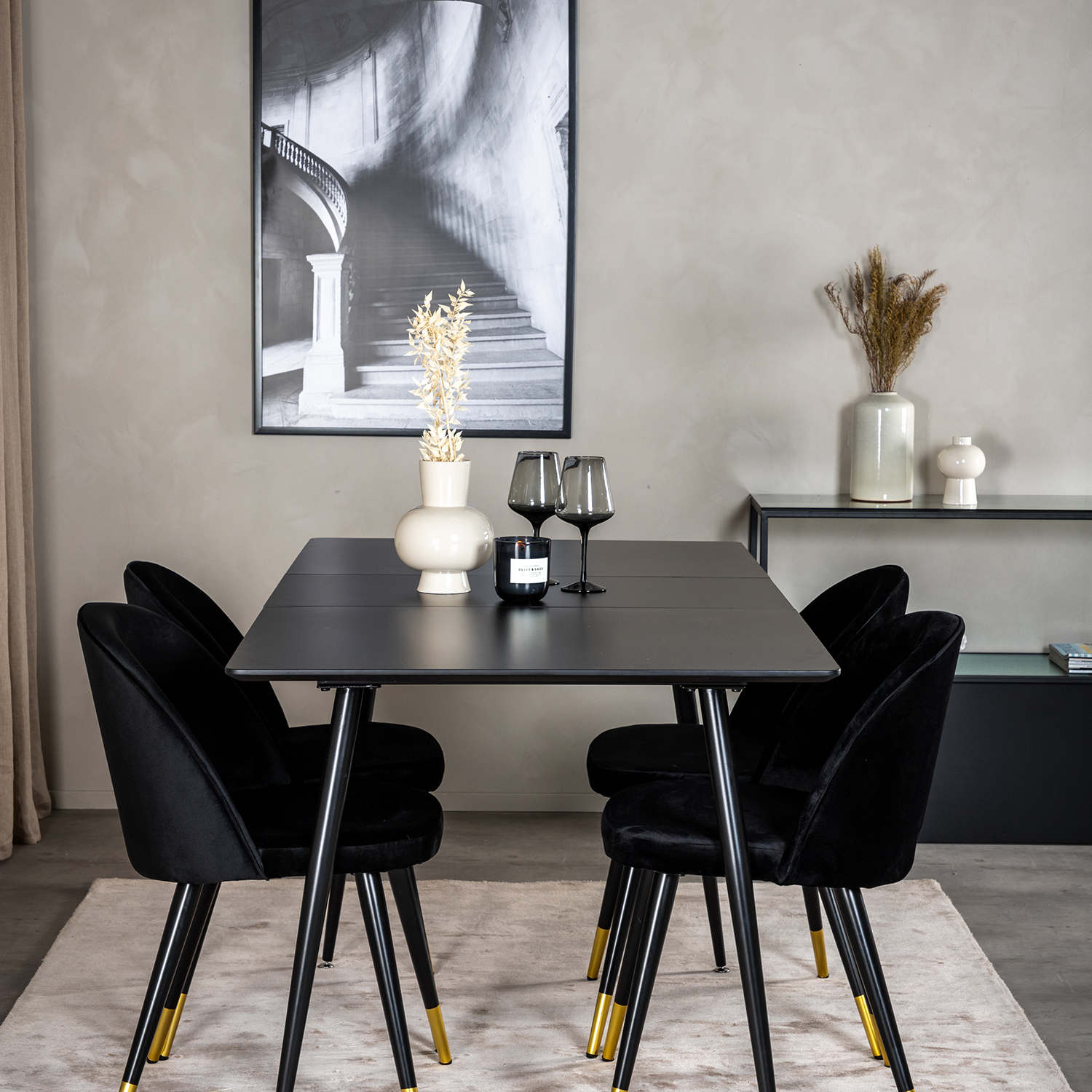 Spisegruppe Venture Home Silvia med Innleggsplate og 4 Valentina Stoler