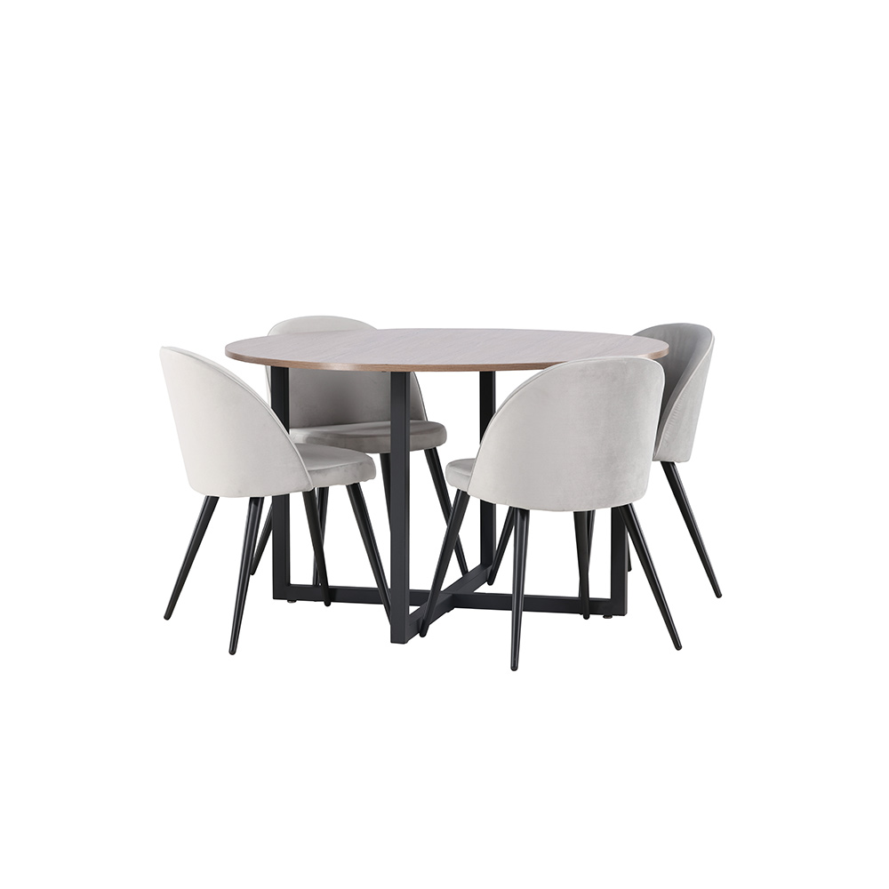 Spisegruppe Venture Home Durango Ø 120 cm med 4 Velvet Stoler