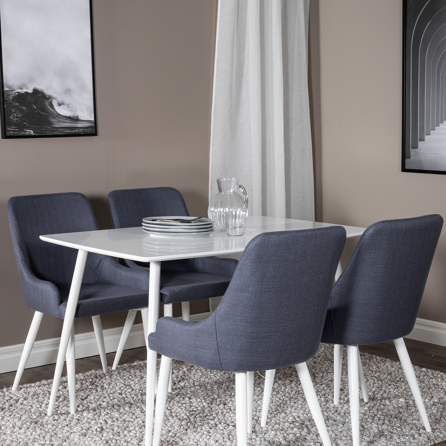 Spisegruppe Venture Home Pobbie med 4 Plake Stoler Polyester
