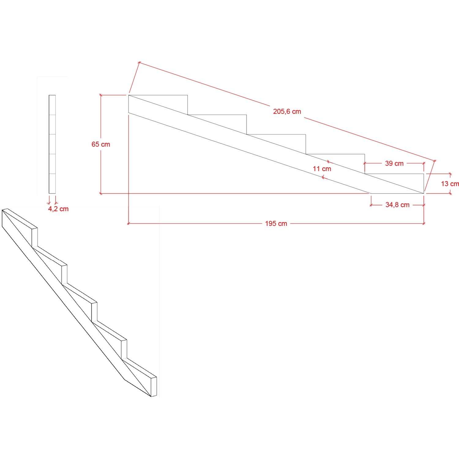 Trappevange PLUS Trinndybde 39 cm 5-Trinn uten Beslag