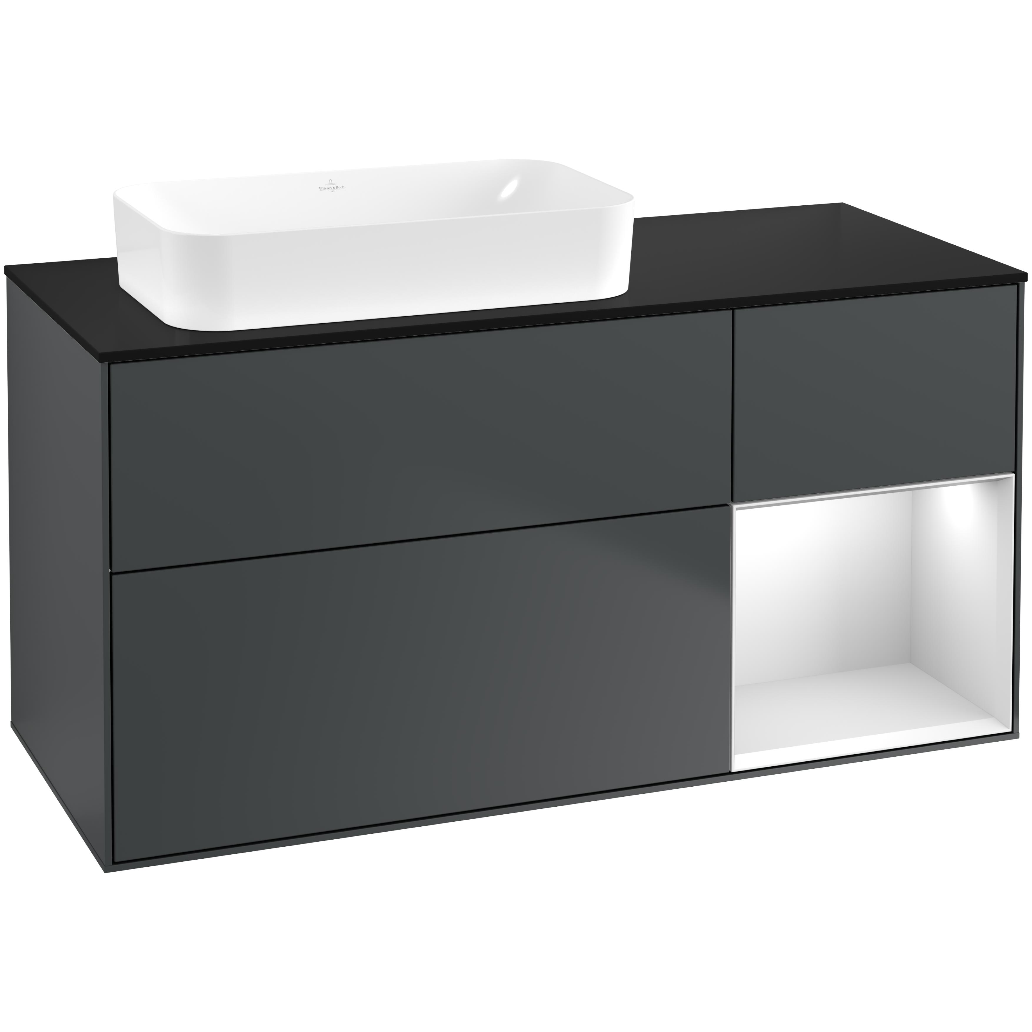 Tvättställsskåp Villeroy & Boch Finion med 3 Lådor Hylla och Bänkskiva för Ocentrerat Fristående Tvättställ