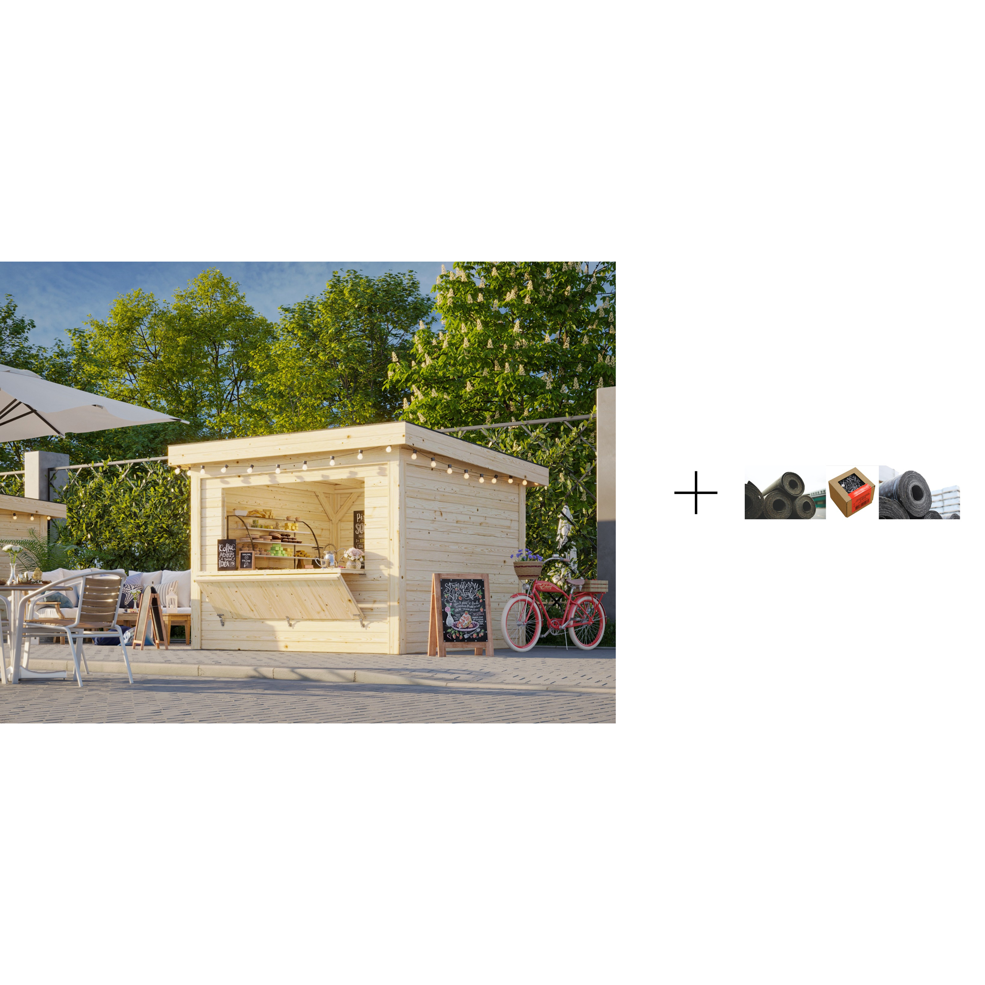 Kiosk Palmako Lenna 8,3 m2 Set 304 med Papp, Spiker og SBS Takbelegg