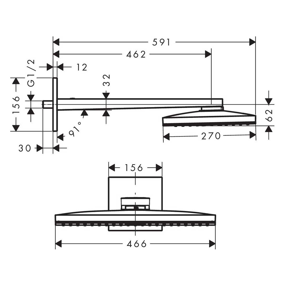 Taksil Hansgrohe Rainmaker Select 460 1jet for Veggmontering
