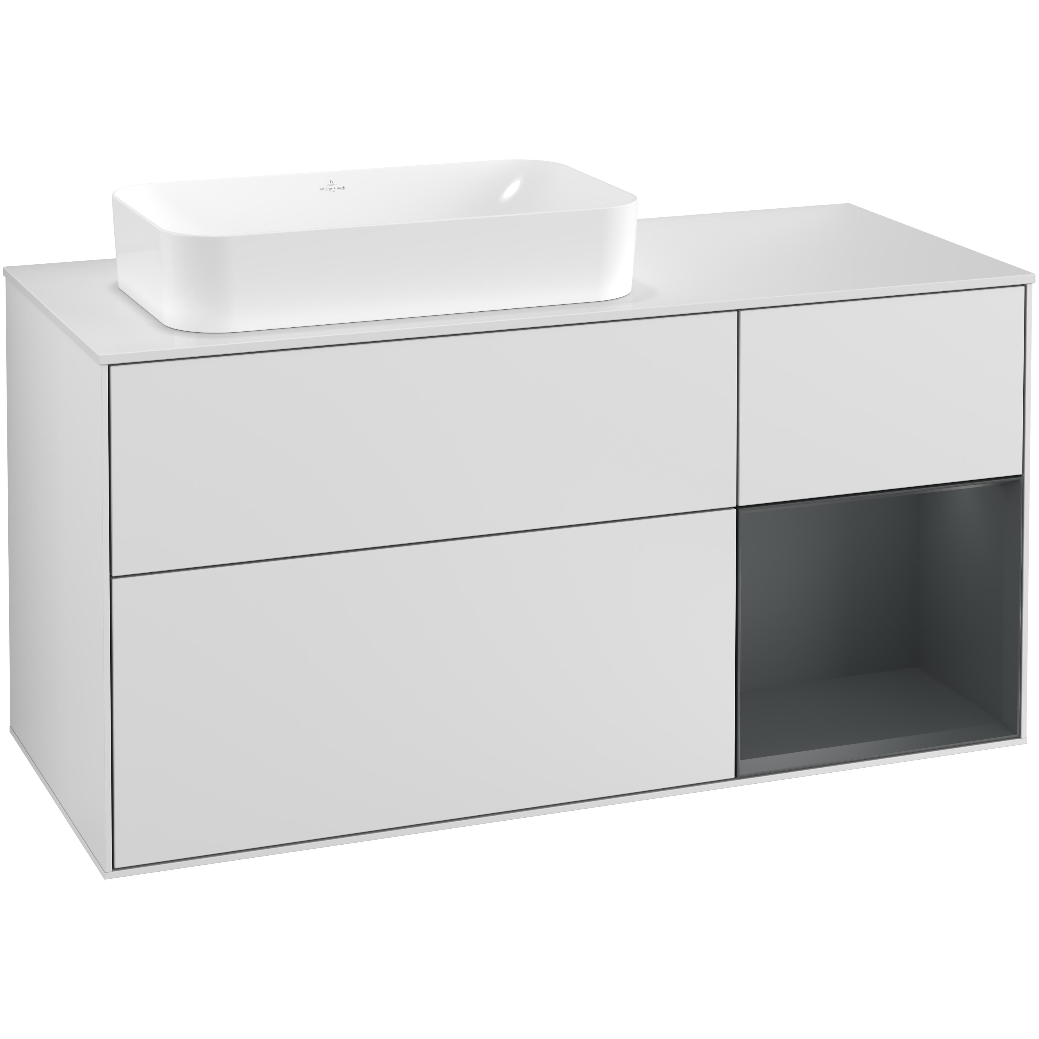 Tvättställsskåp Villeroy & Boch Finion med 3 Lådor Hylla och Bänkskiva för Ocentrerat Fristående Tvättställ
