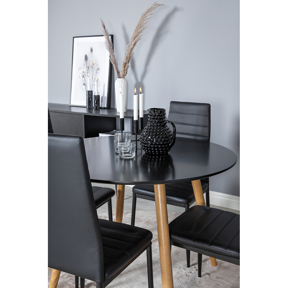 Spisegruppe Venture Home Plaza Ø100 cm med 4st Slim Spisestoler
